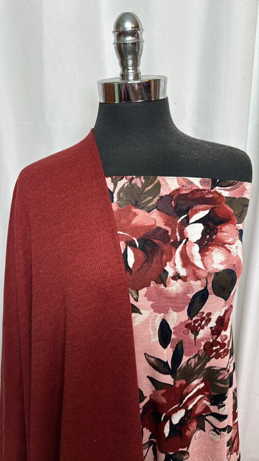 RUST/BLUSH FLORAL BUNDLE : 2YD Blush Floral R/S & 2.5YD Rust Flat-Back Rib SK : A30099