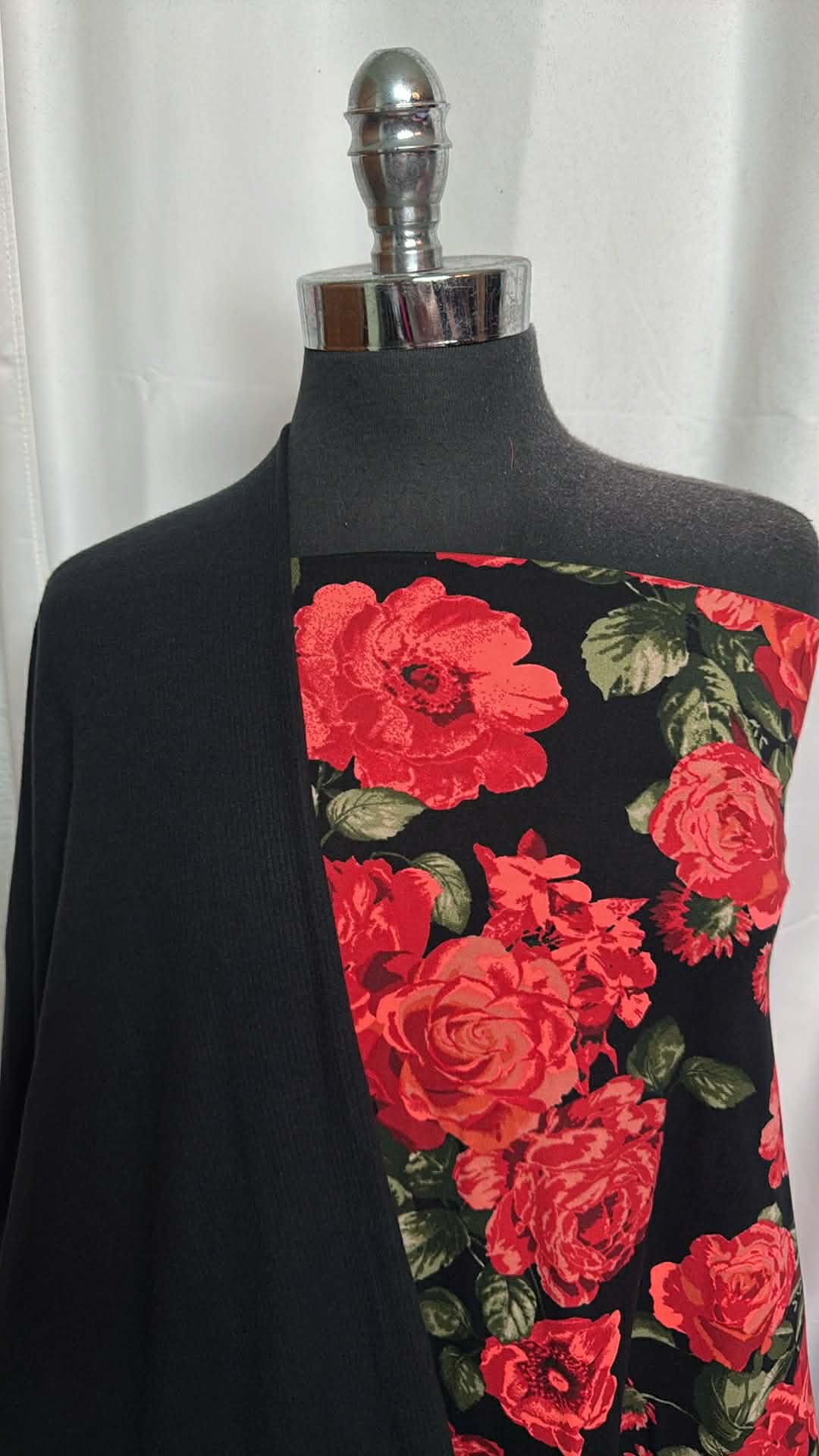 BLACK/RED FLORAL BUNDLE : 2YD Black/Red Floral DBP & 2YD Black Brushed-Face C/S Rib : A29888