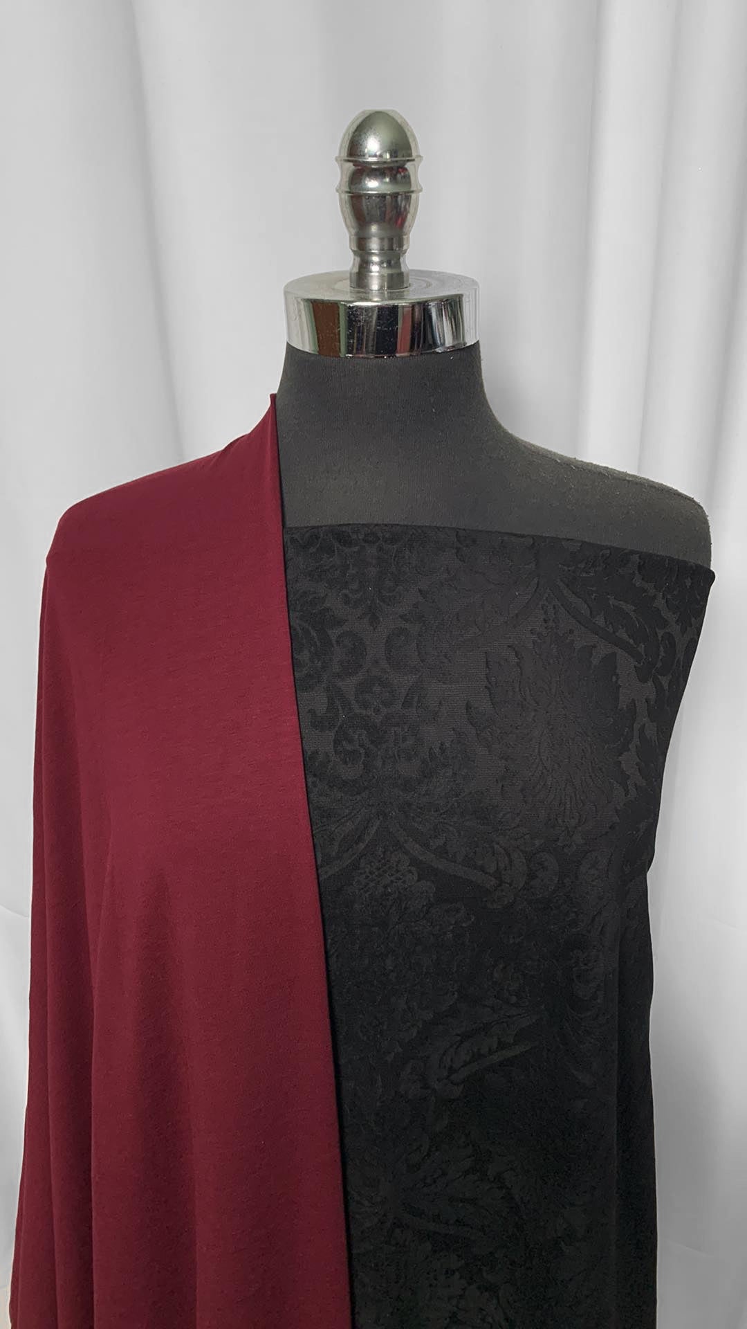 BURGUNDY/BLACK FLOCKED BUNDLE : 2YD Burgundy MVC & 2YD Black Flocked Ponte : A2436
