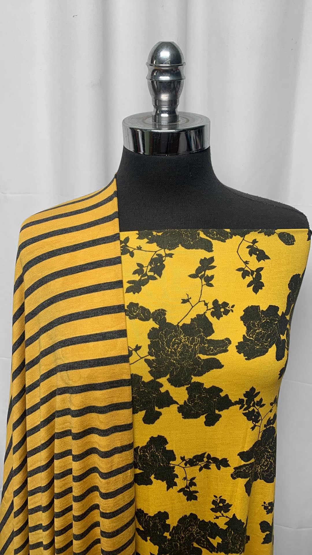 MUSTARD FLORAL & STRIPE BUNDLE : 2YD Mustard Floral Bamboo & 2YD Mustard Stripe Bamboo : A25203