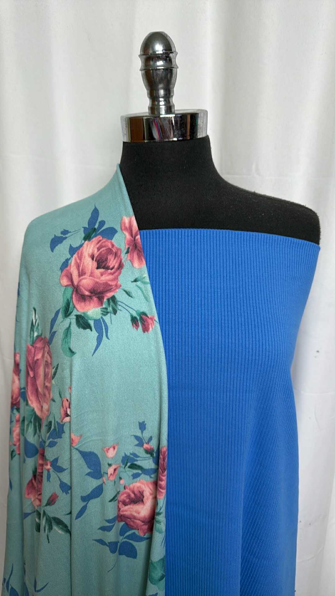 BLUE/MINT FLORAL BUNDLE : 1+YD Blue Heavy C/S Rib & 2YD Mint Floral Oakley SK : A29329