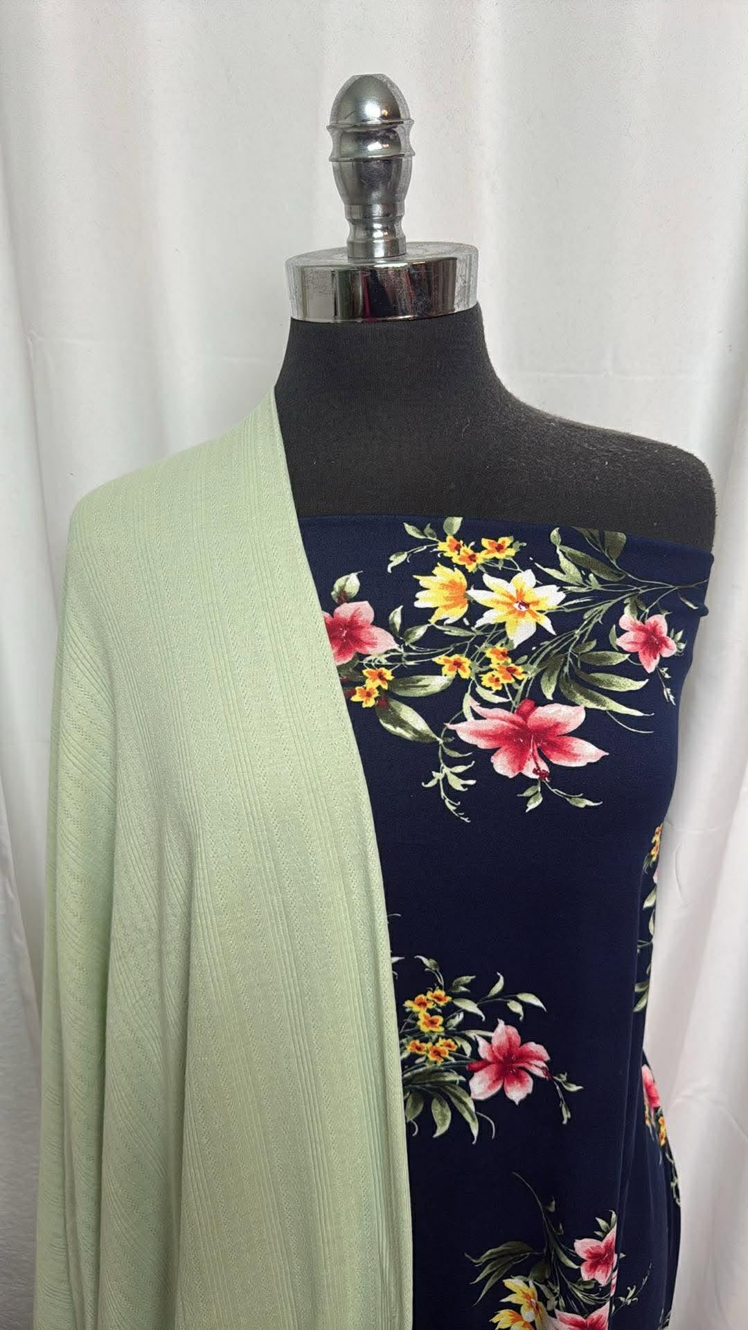 SAGE/NAVY FLORAL BUNDLE : 1YD Navy Floral DBP & 2YD Sage Pointelle : A30357