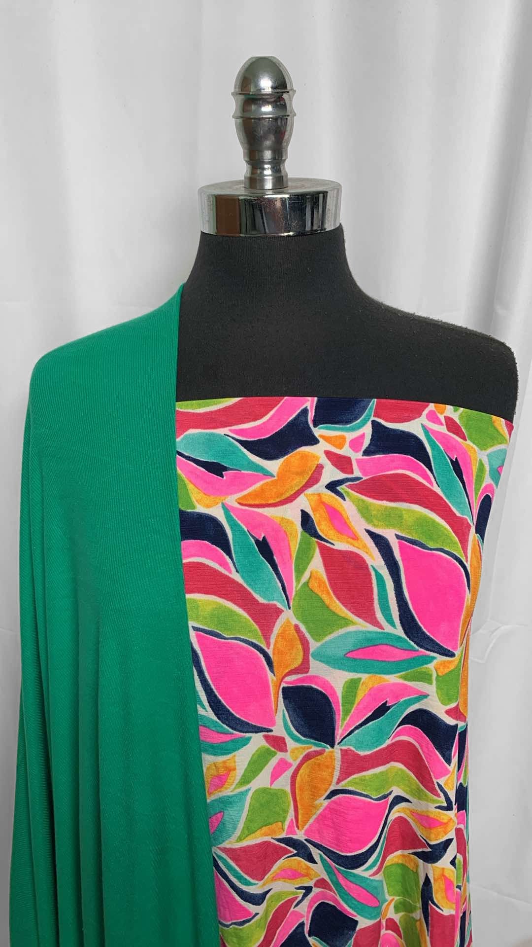 GREEN/MULTI FLORAL BUNDLE : 2YD Multi Floral Bulgari & 2YD Green Modal/Spandex Rib : A25916