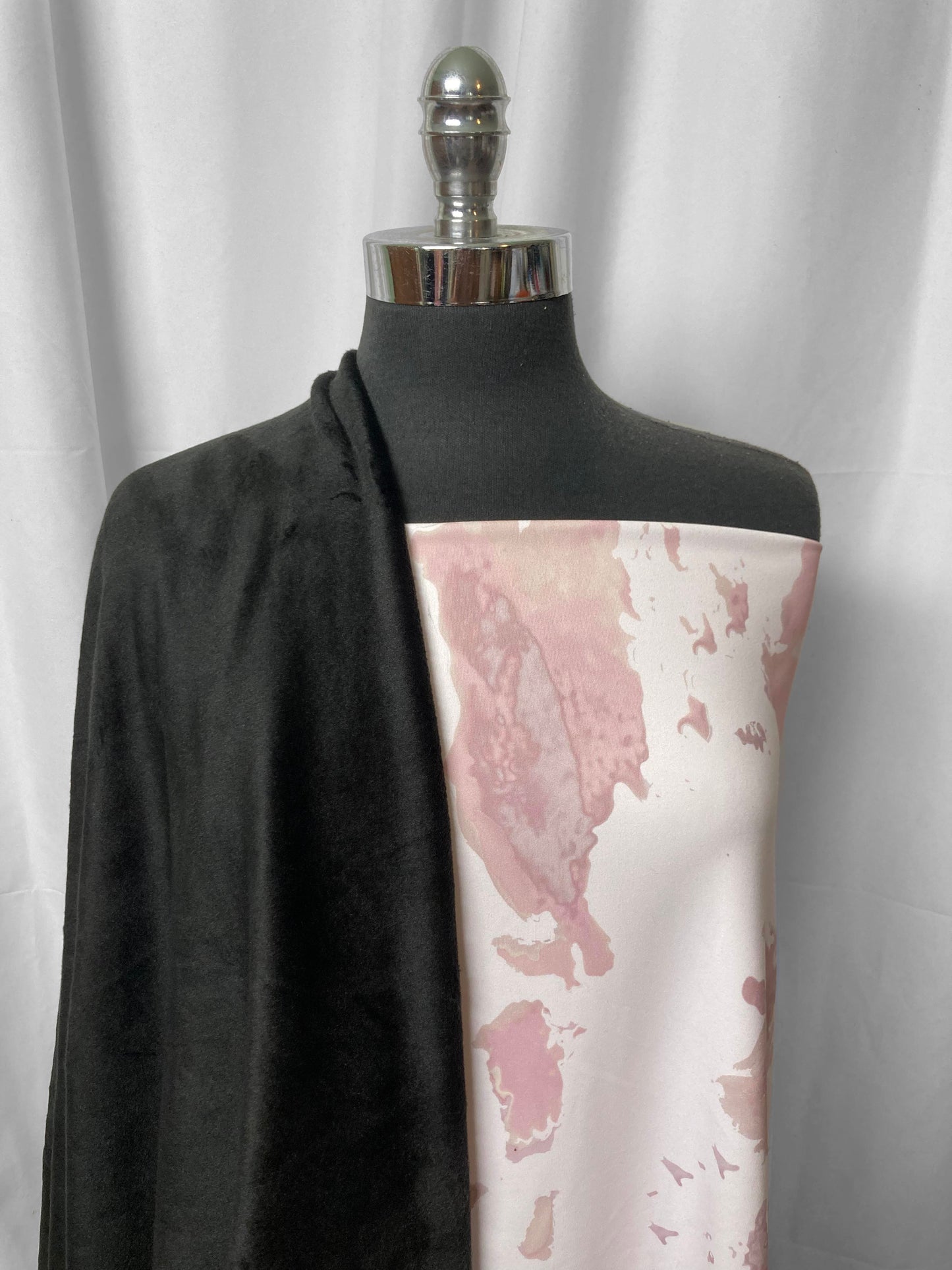 MARBLE/BLACK VELVET BUNDLE : 2YD Ivory/Mauve Marble PF & 2YD Black Velvet Plush : A2543