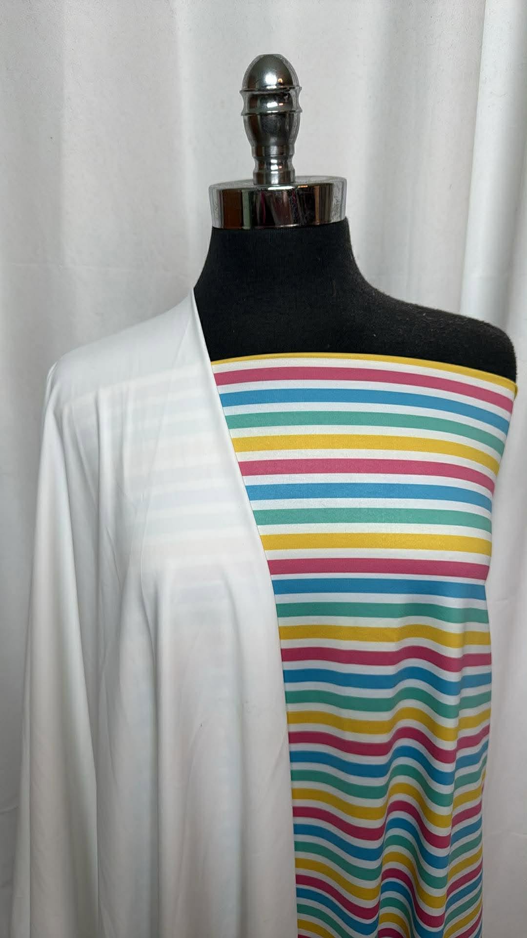 WHITE/MULTI STRIPE BUNDLE : 2YD Multi Stripe N/S Swim & 1.5YD White N/S Swim : A30093