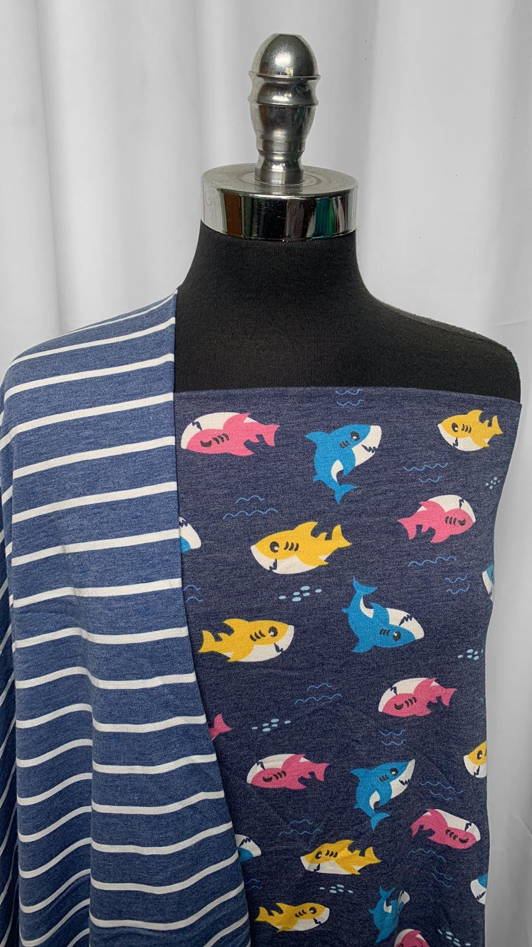 SHARKS & STRIPES BUNDLE : 1YD Sharks PRS FT & 1YD Denim Stripe PRS FT : A25334