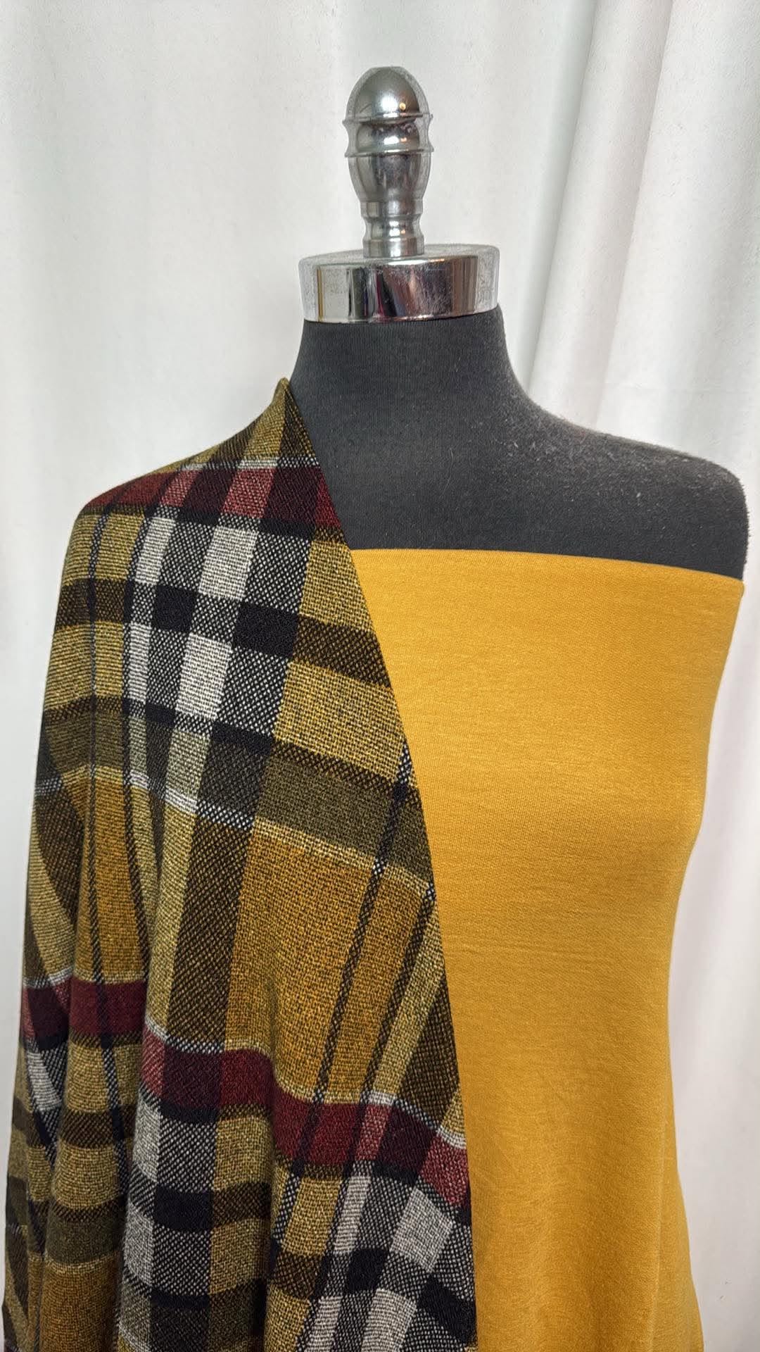 MUSTARD/PLAID BUNDLE : 30" Cut of Mustard Baby FT & 2YD Plaid Hacci SK : A30723
