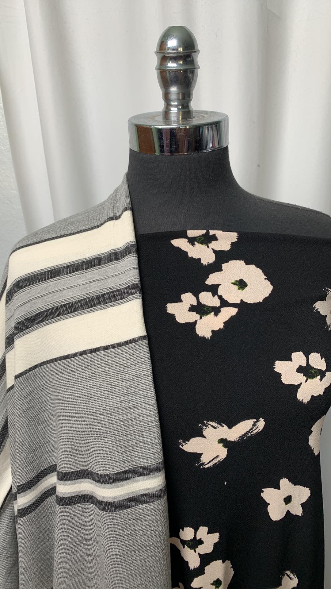 BLACK FLORAL/STRIPE BUNDLE : 1.5YD Floral P/S Crepe Jersey & 2YD Stripe Brushed FT : A1731