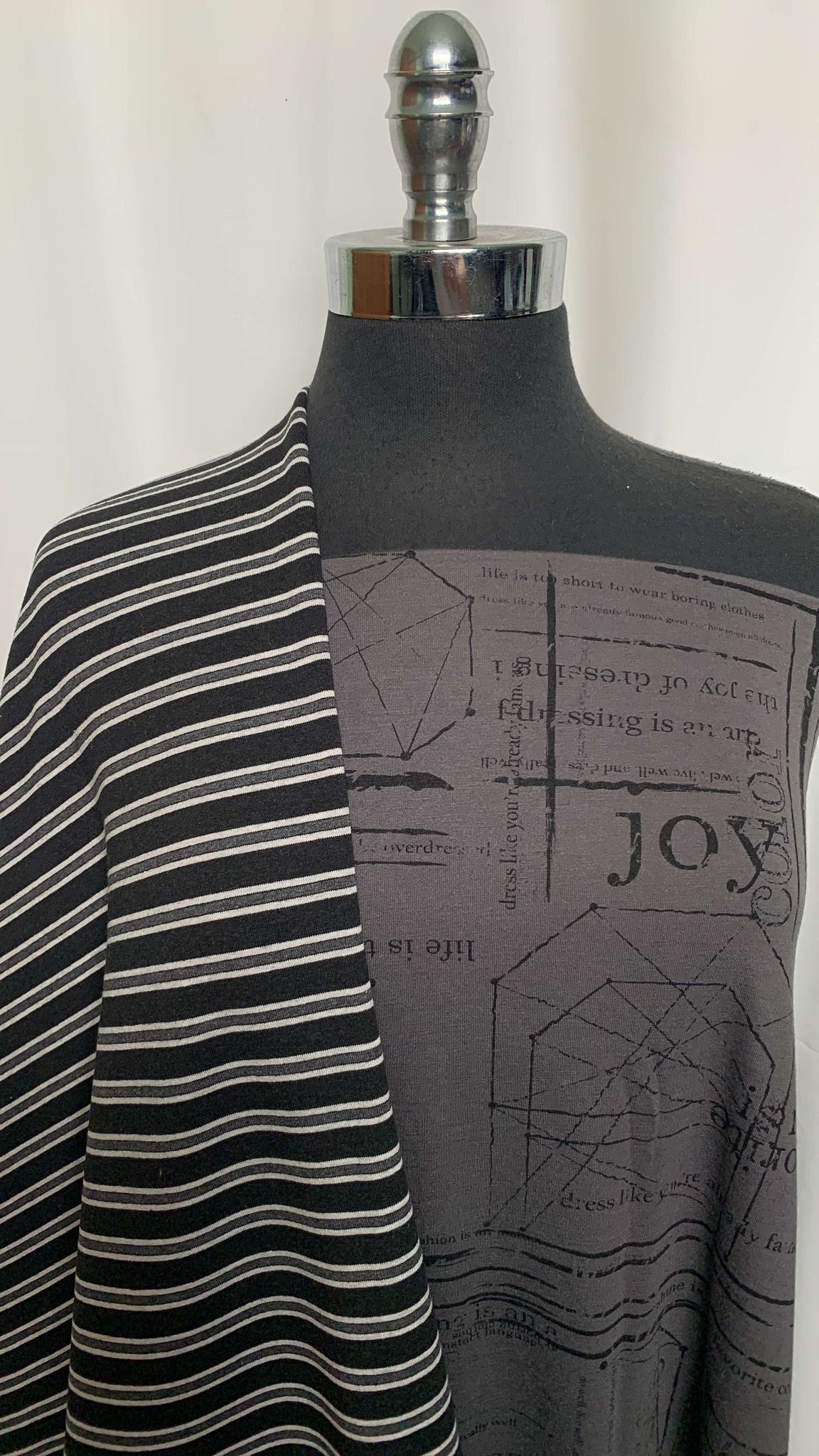 JOY of DRESSING/STRIPE BUNDLE : 2YD Grey Joy of Dressing Bamboo/Poly & 2YD Stripe C/S Fleece : A25723