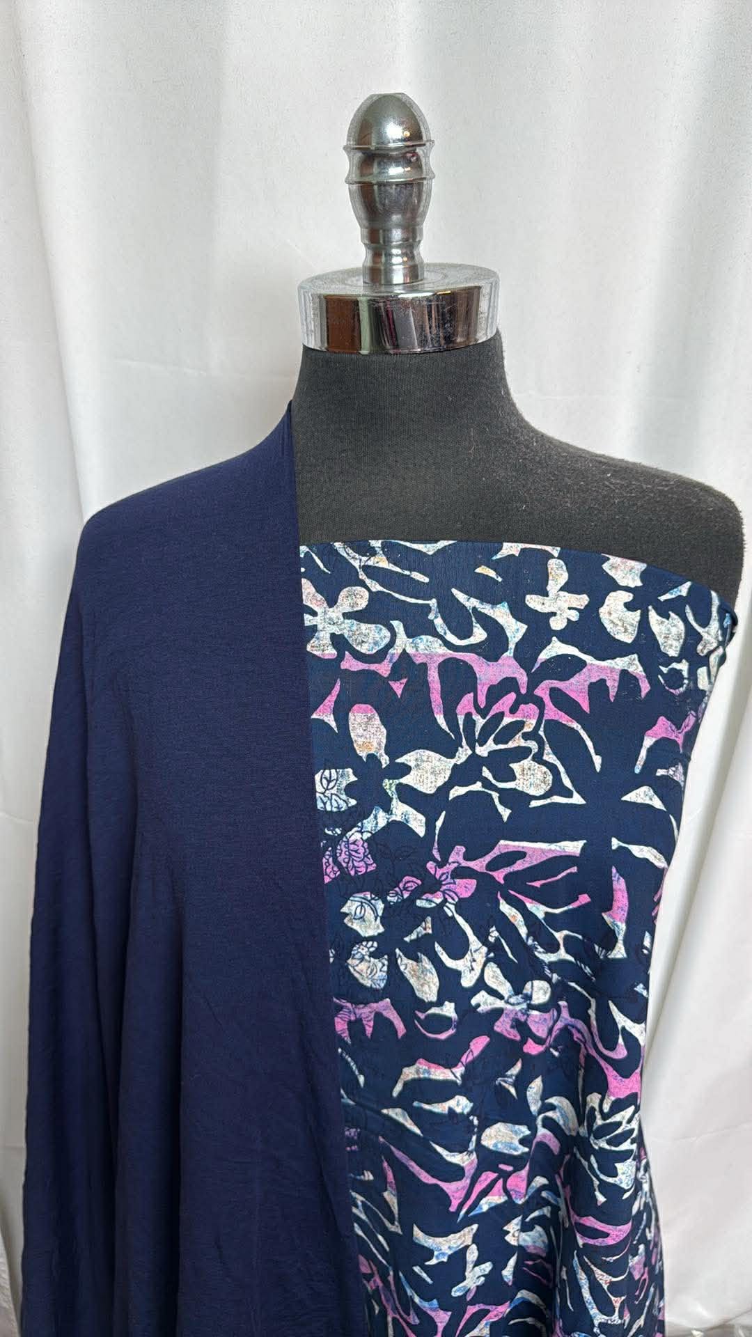 NAVY/PURPLE FLORAL BUNDLE : 1YD Navy/Purple Floral P/S & 1.5YD Navy MVC : A30135