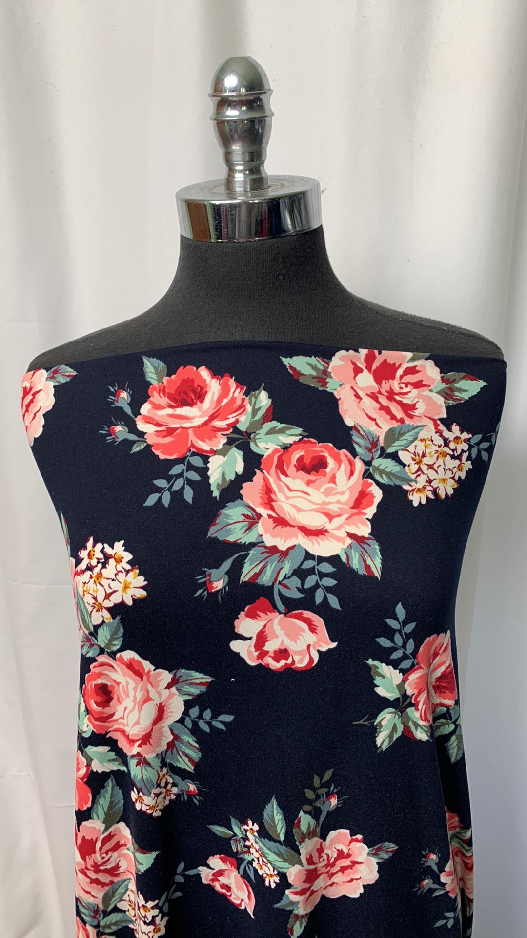 Navy Floral - Double Brushed Poly Spandex - 2 Yard Cut