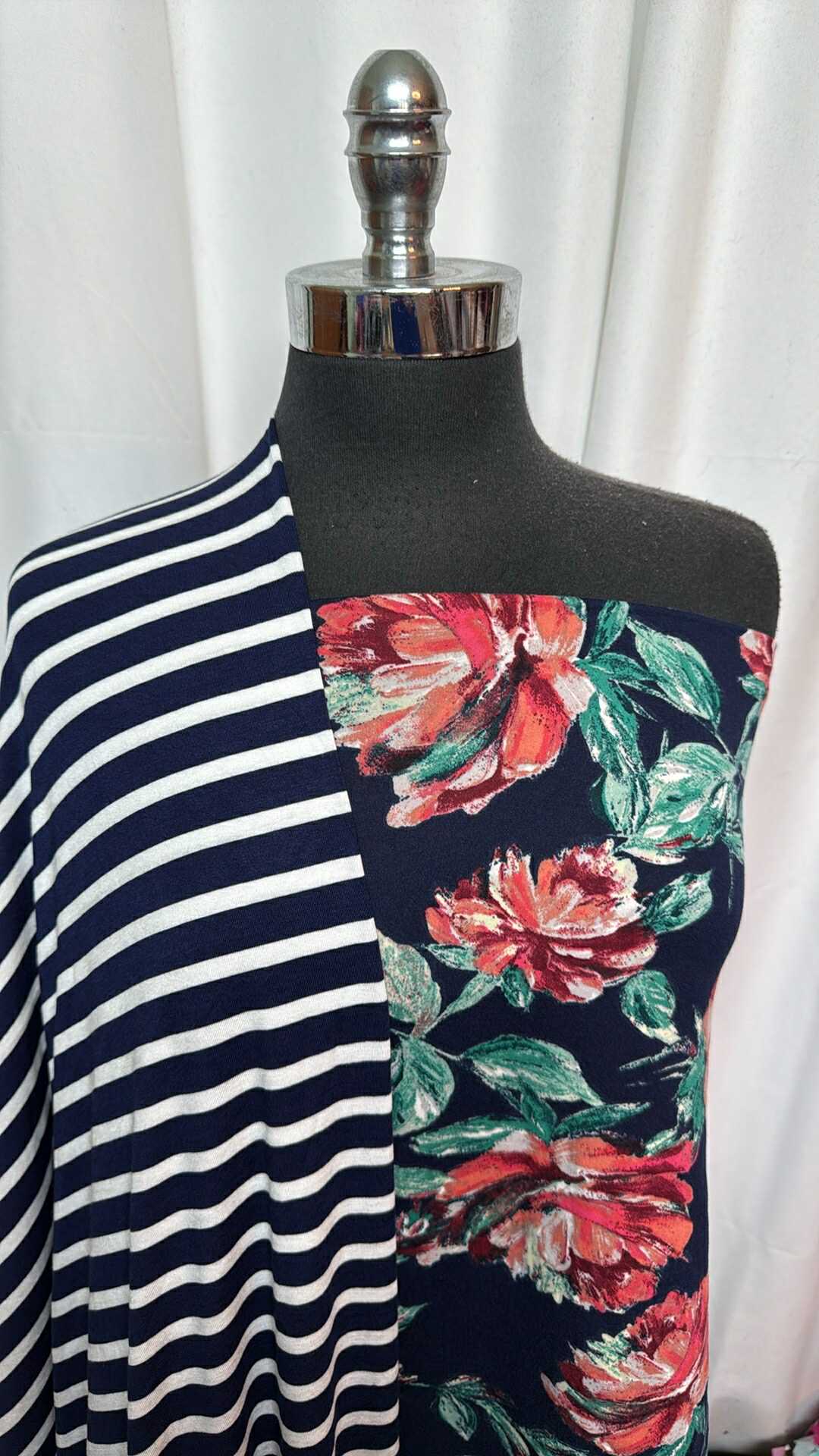 NAVY STRIPE/DARK FLORAL BUNDLE : 2YD Dark Floral DBP & 2YD Navy/White Stripe Bamboo : A27739