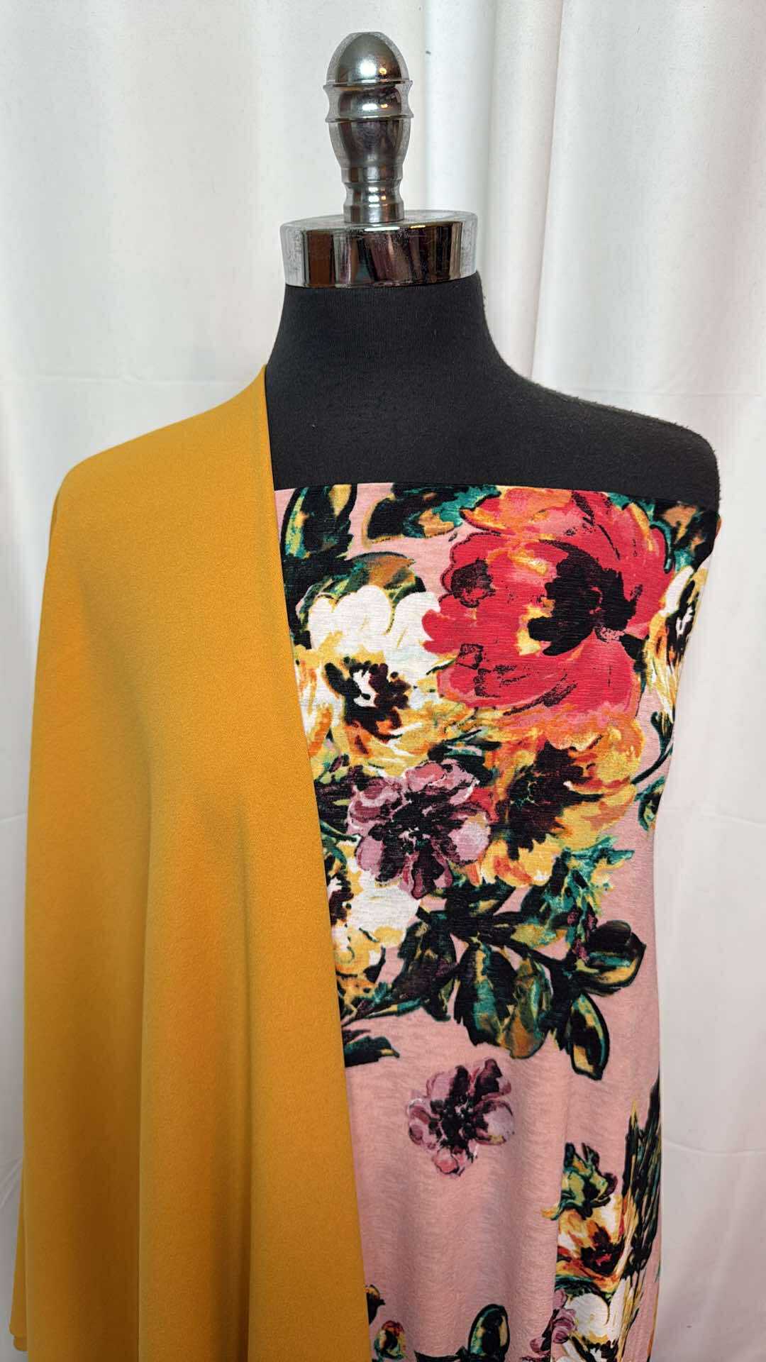 MUSTARD/FLORAL BUNDLE : 2YD Floral Bulgari & 2YD Mustard Crepe Scuba : A27455