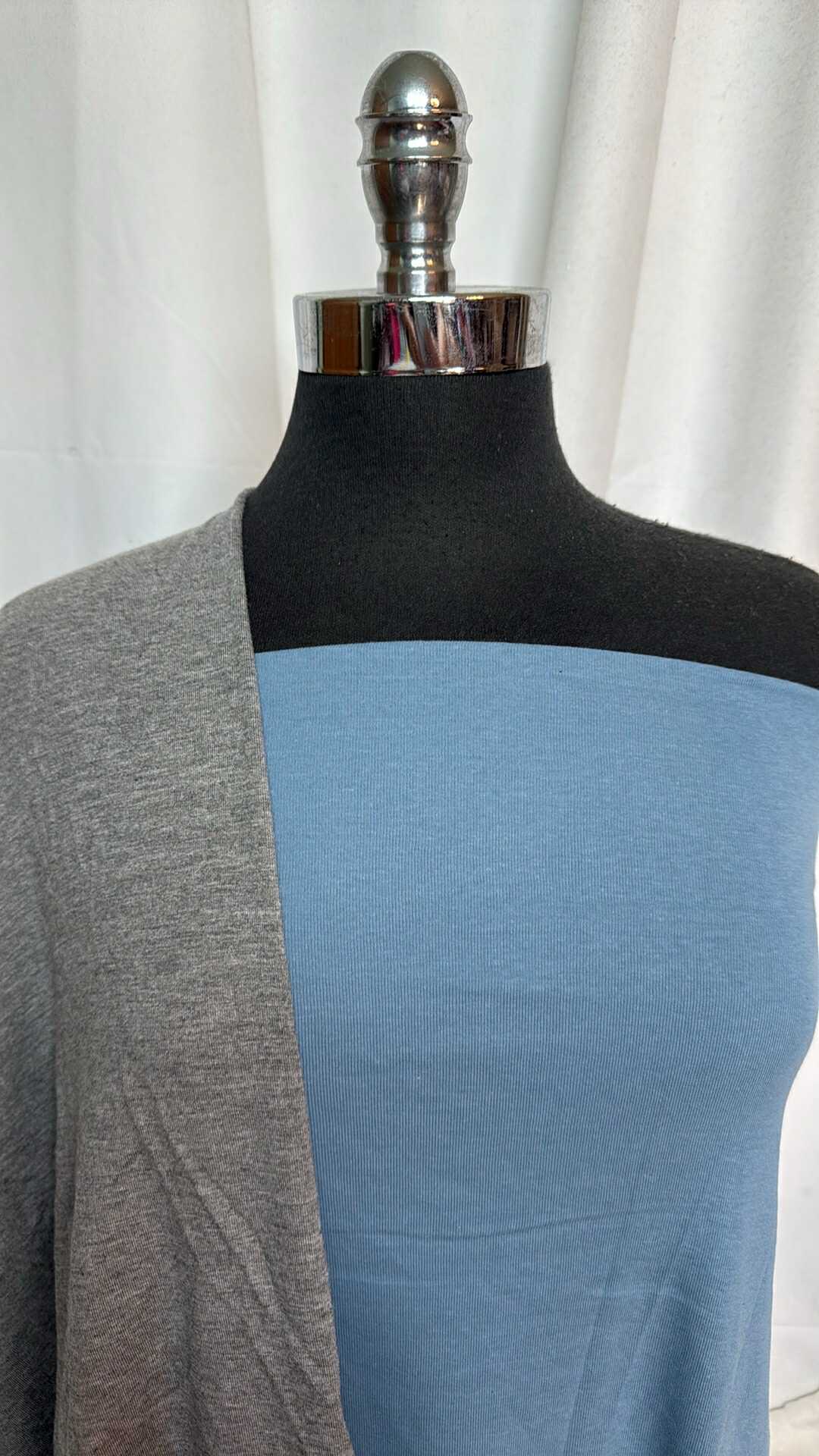 BLUEBIRD/GREY FRENCH TERRY BUNDLE : 1.5YD Bluebird Cotton Rib & 1YD Grey Bamboo/Cotton FT : A28848