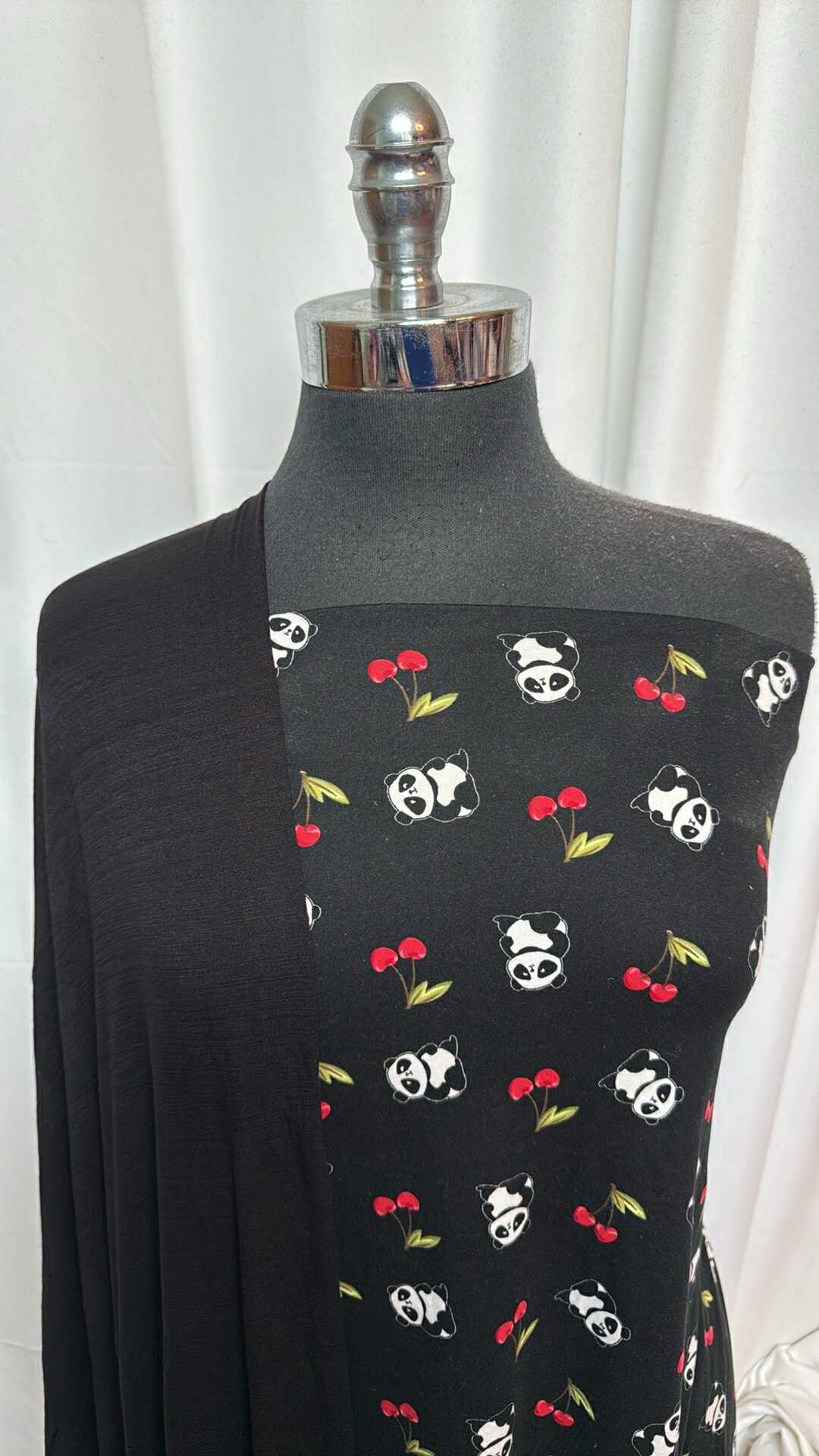 BLACK/PANDA-CHERRIES BUNDLE : 1.5YD Panda/Cherries DBP & 2YD Black Ice Slub R/S : A27771