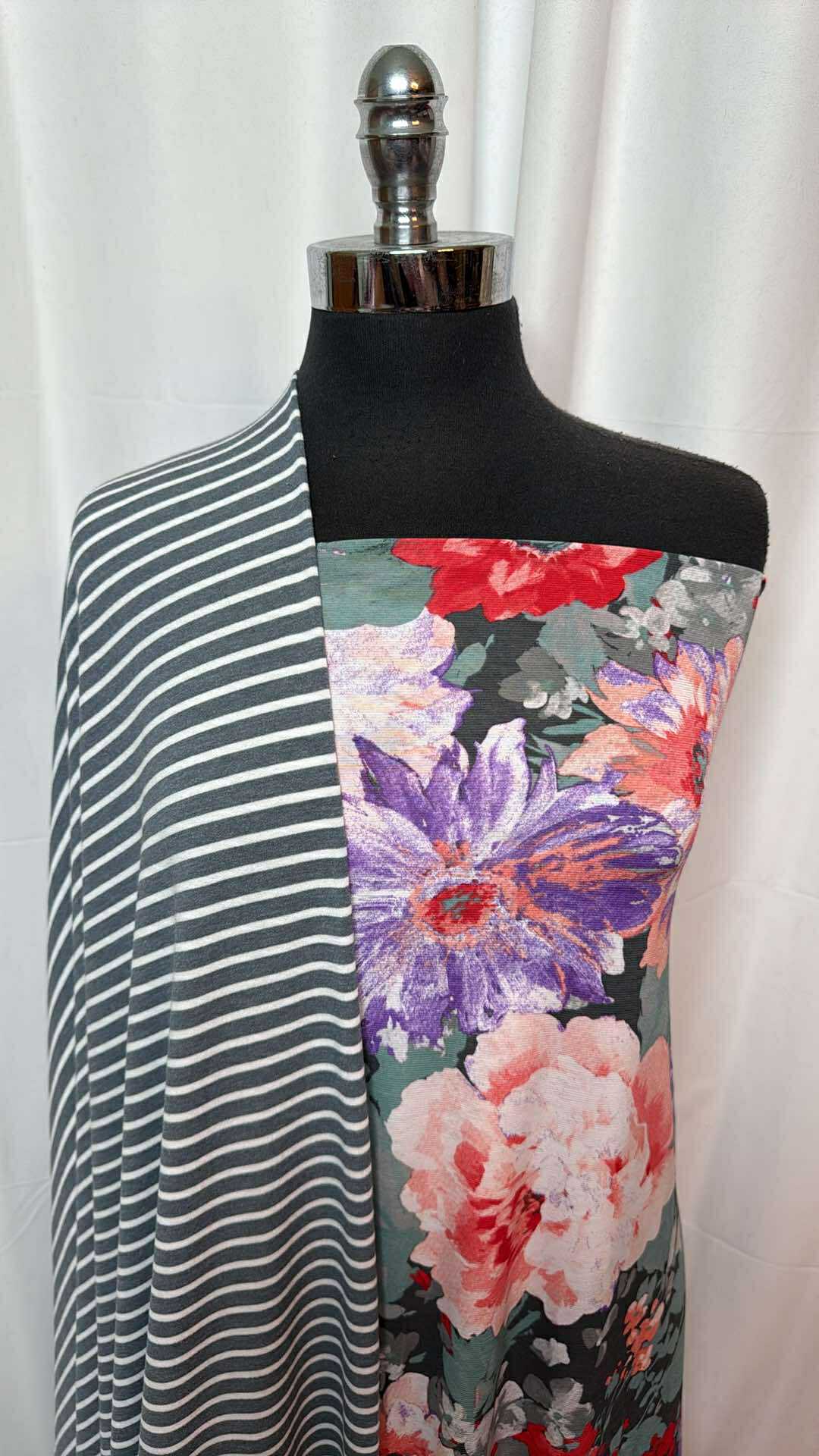 DARK FLORAL/STRIPE BUNDLE : 2YD Floral Bulgari & 2YD Stripe PRS FT : A27457