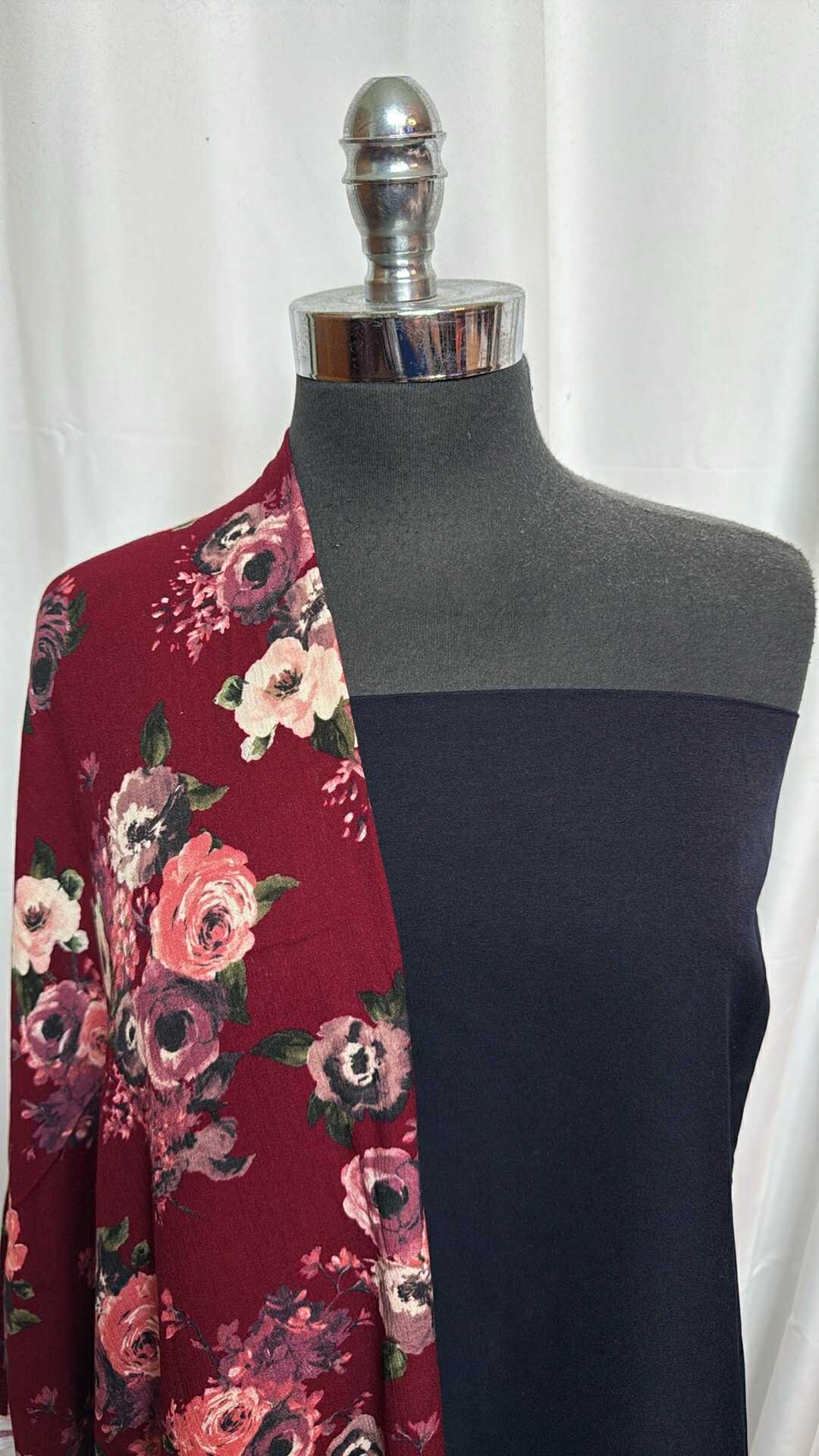 NAVY/BURGUNDY FLORAL BUNDLE : 2YD Navy Millennium & 2YD Burgundy Floral Rayon Woven : A28259