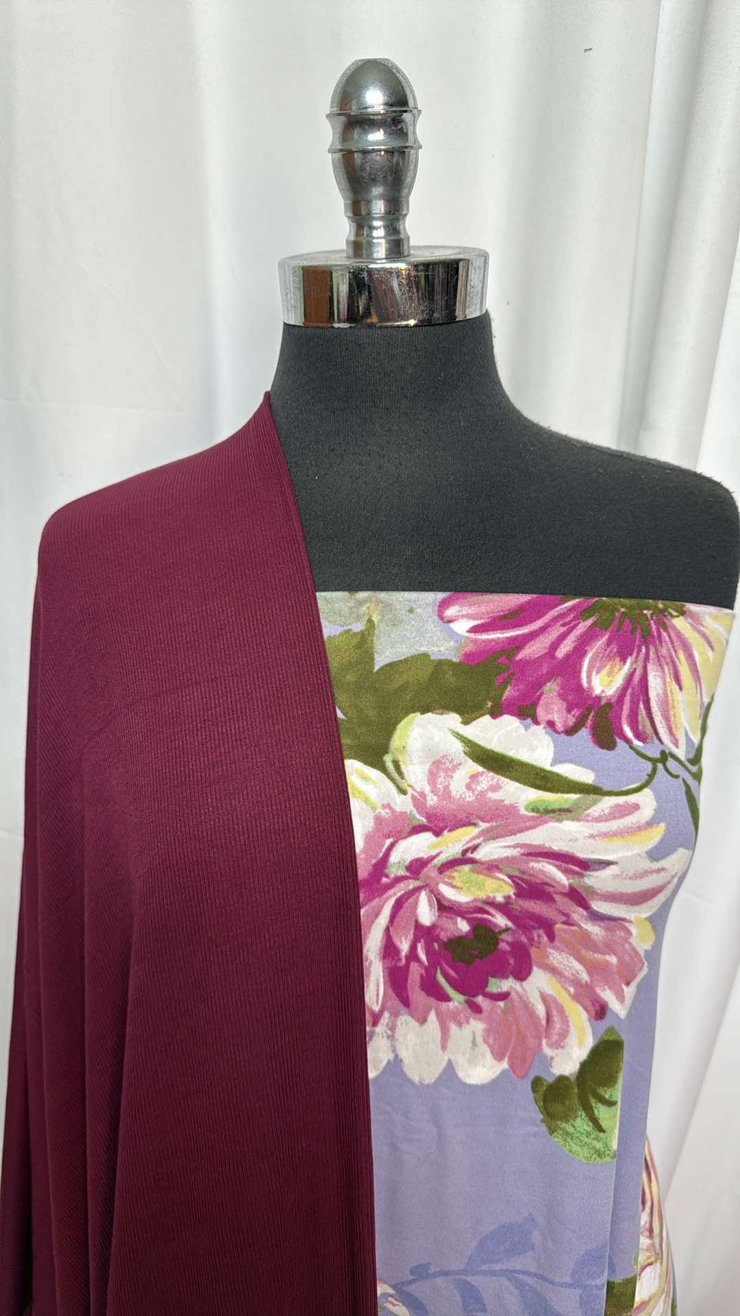 PLUM/LAVENDER FLORAL BUNDLE : 1.5YD Lavender Floral DBP & 2.5YD Plum R/S Rib : A27224