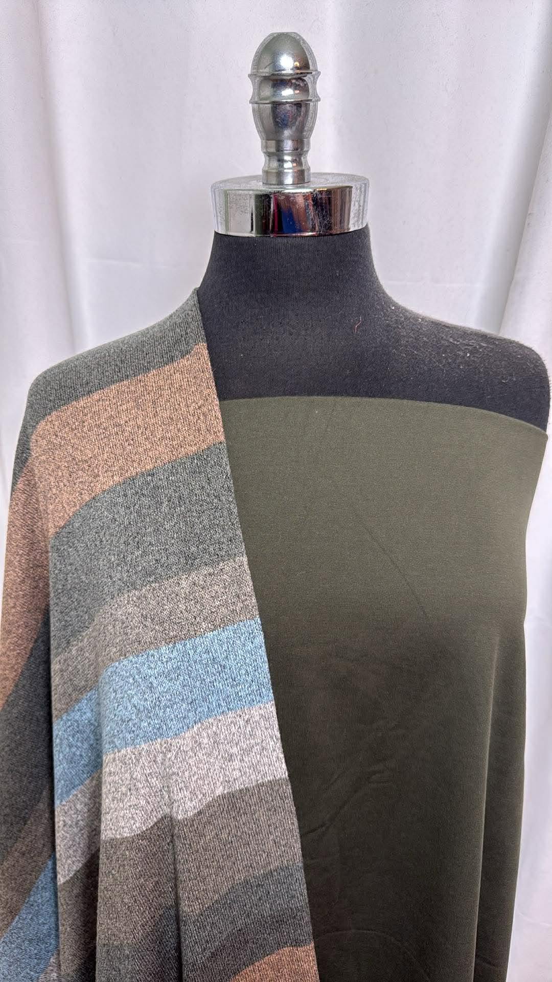 OLIVE/WIDE STRIPE BUNDLE : 1.5YD Olive Peached PF & 1.5YD Wide Stripe Hacci SK : A30302