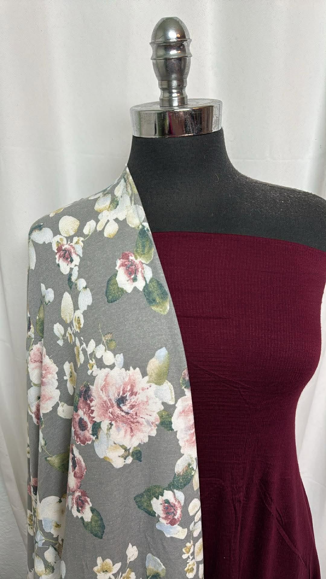 WINE/FLORAL BUNDLE : 2YD Wine Knit Gauze & 2YD Floral PRS FT : A30212