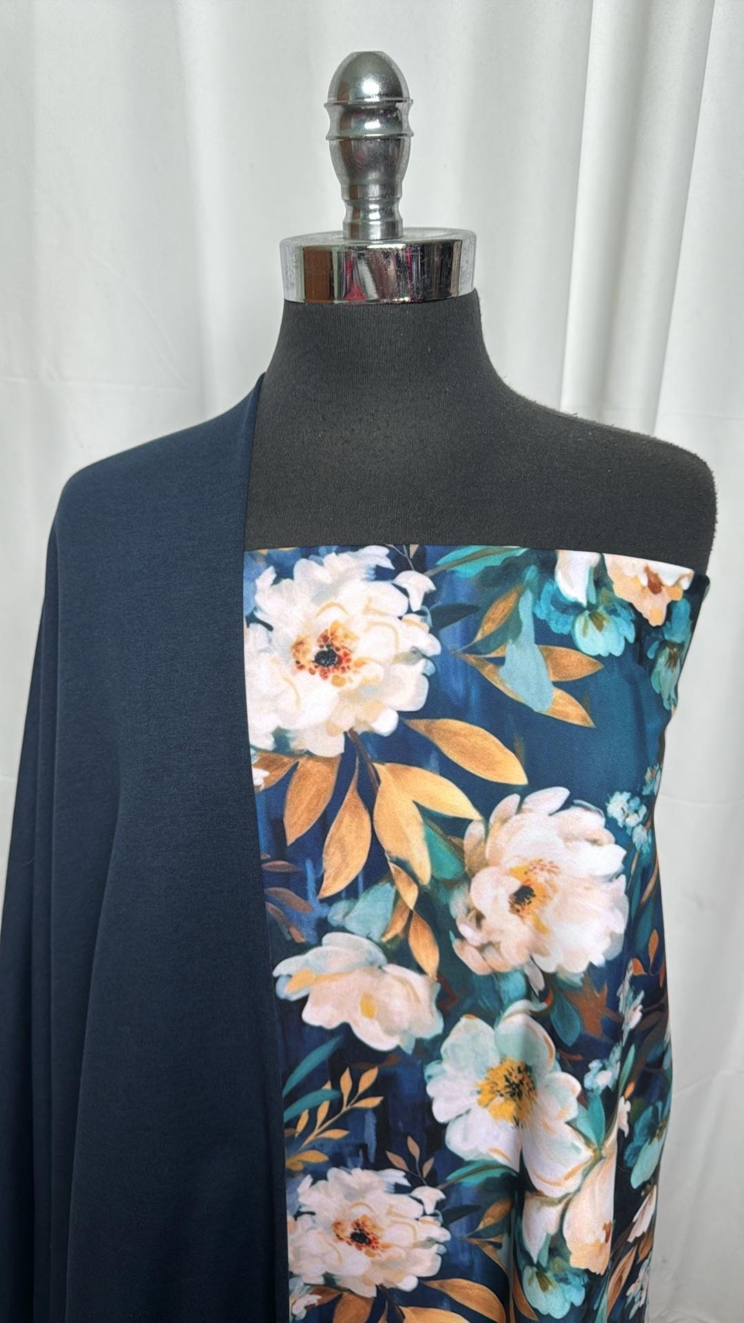 NAVY/MOONLIT PETALS BUNDLE : 2YD Navy Peached PF & 1.5YD Moonlit Petals Brushed-Face PF : A27069