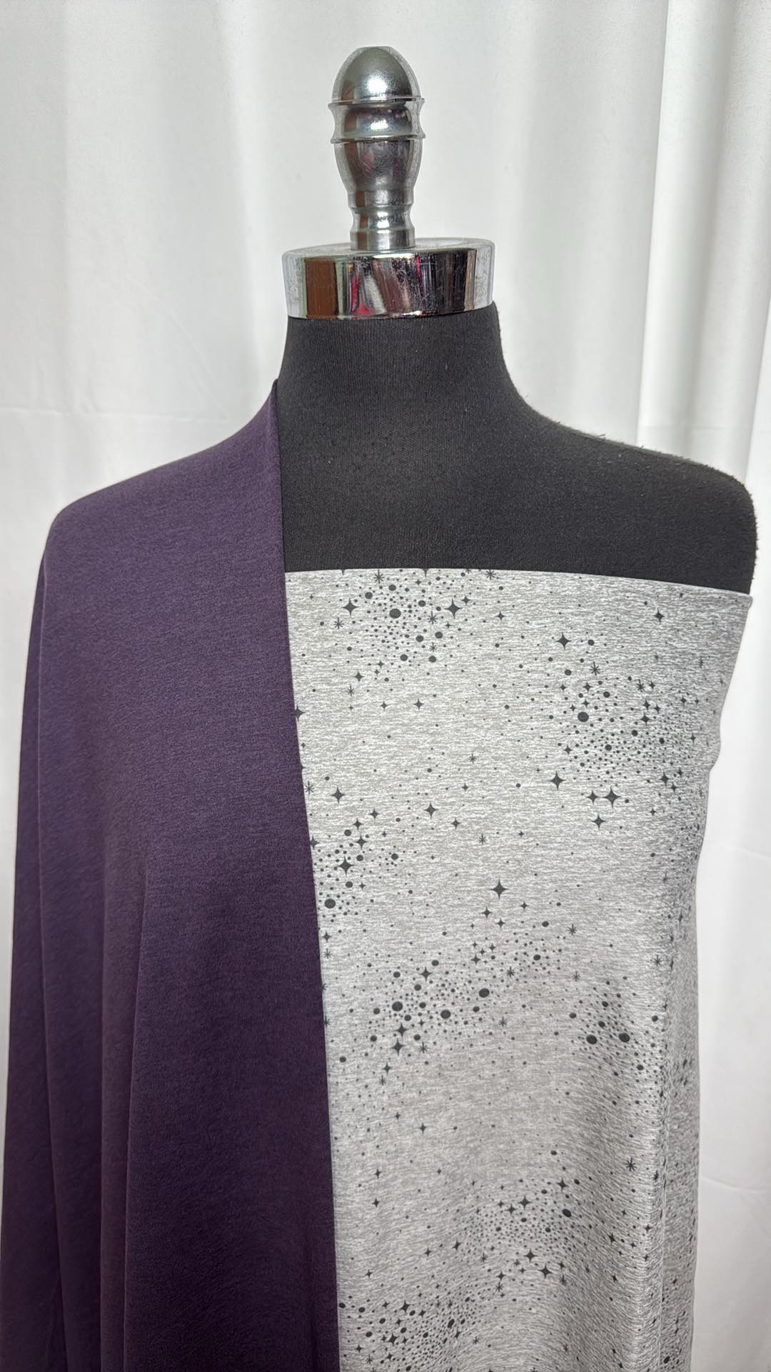 GRAPE/GREY STAR BUNDLE : 1+YD Gothic Grape Peached PF & 1.5YD Grey Star/Circle Peached PF : A27070