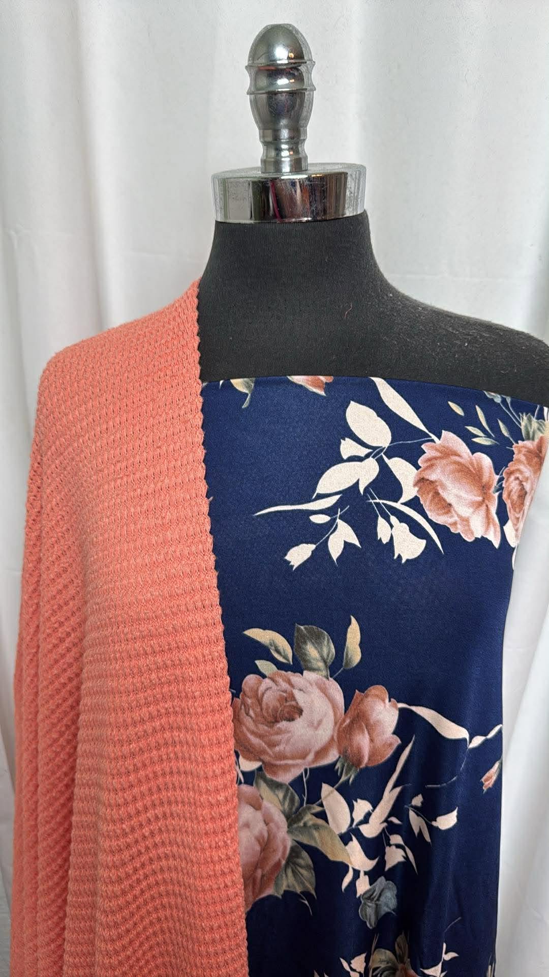 NAVY FLORAL/CORAL WAFFLE BUNDLE : 2YD Navy Floral ITY & 2YD Coral Pucker Waffle : A30305