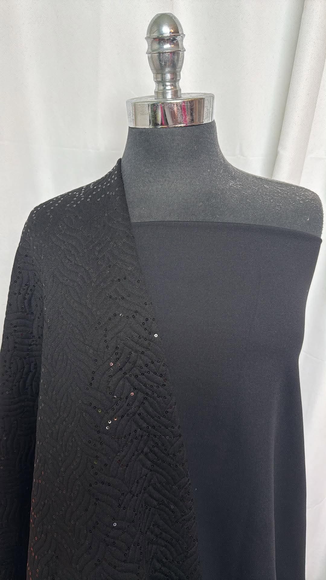 BLACK/QUILTED BUNDLE : 2YD Black Quilted w/Sequins & 2YD Solid Black Peached PF : A30575