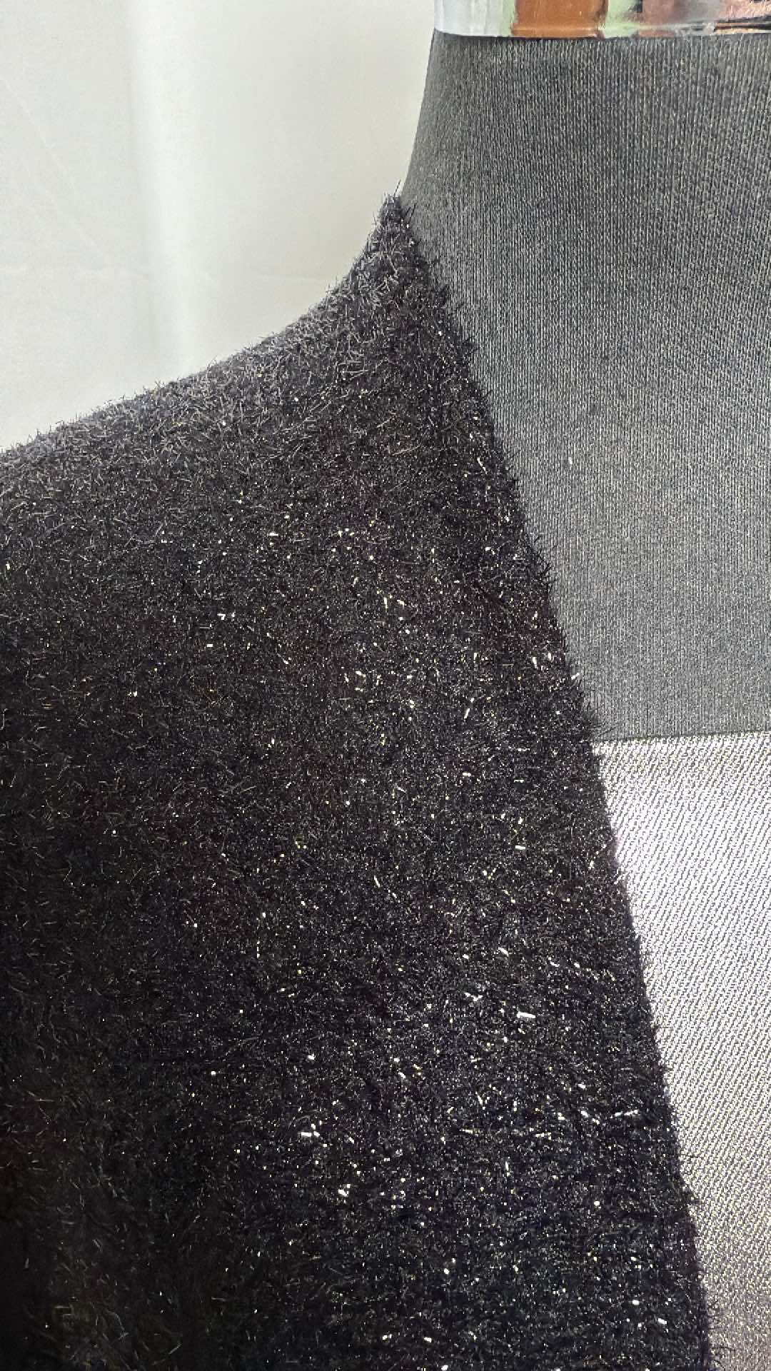SPARKLE "HAIR"/FOIL TWILL BUNDLE : 2YD Foil Twill Woven & 3YD Black Sparkle "Hair" Sweater : A27158