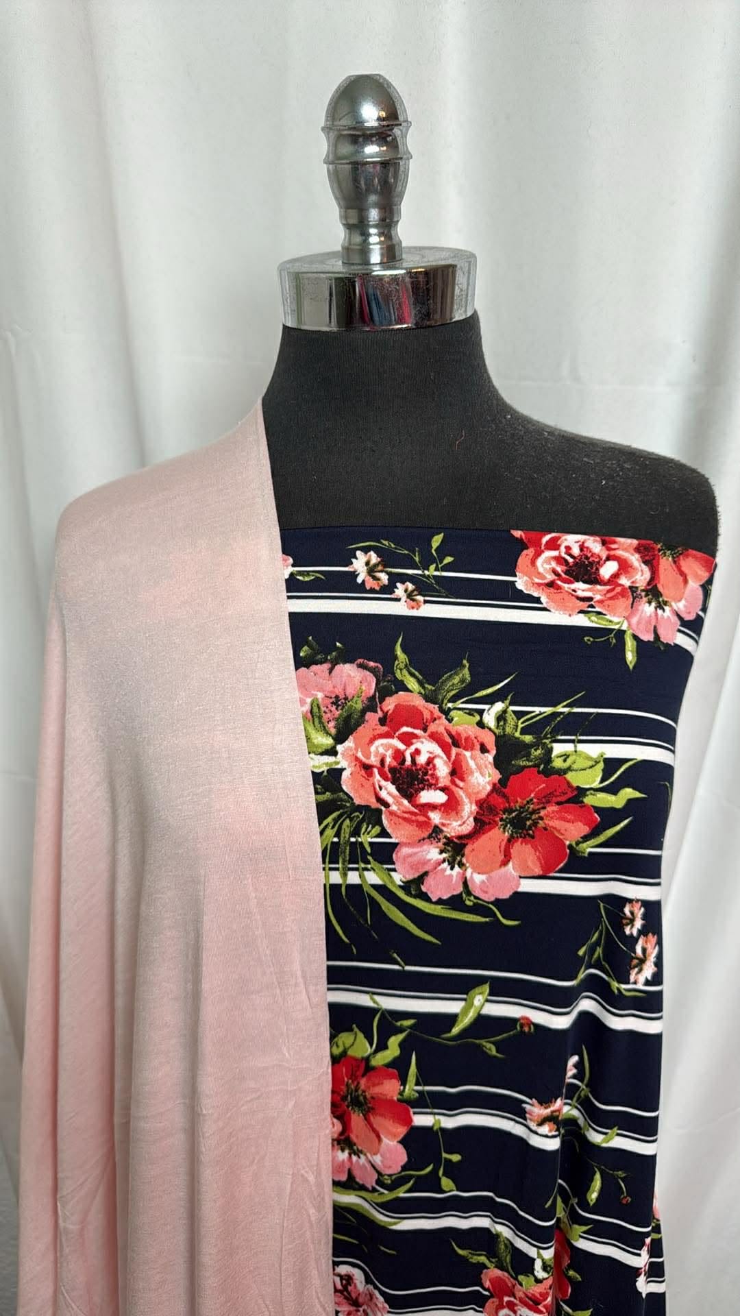 BLUSH/FLORAL STRIPE BUNDLE : 2YD Navy Stripe Floral DBP & 2YD Blush R/S : A30277