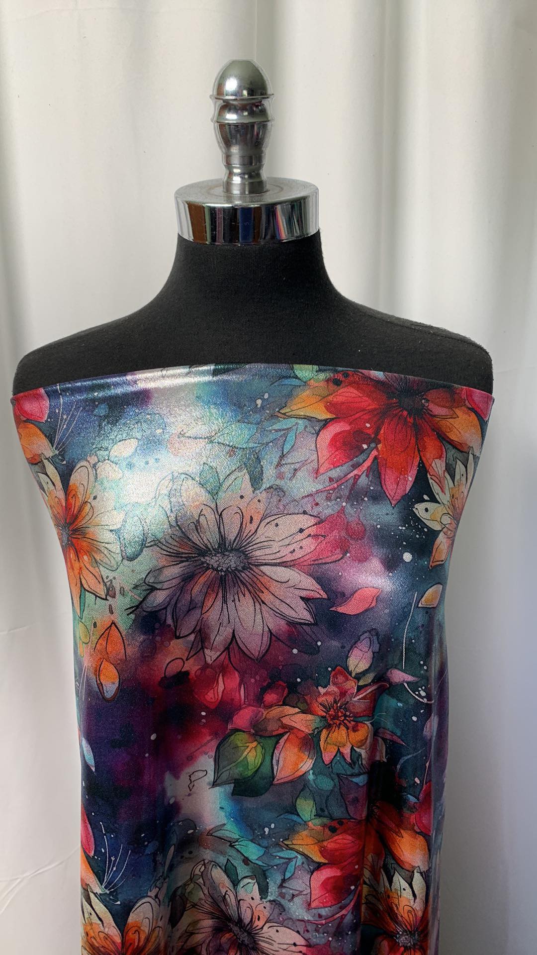 Bright Watercolor Floral on Silver - Foil Performance - 3 Yard Cut