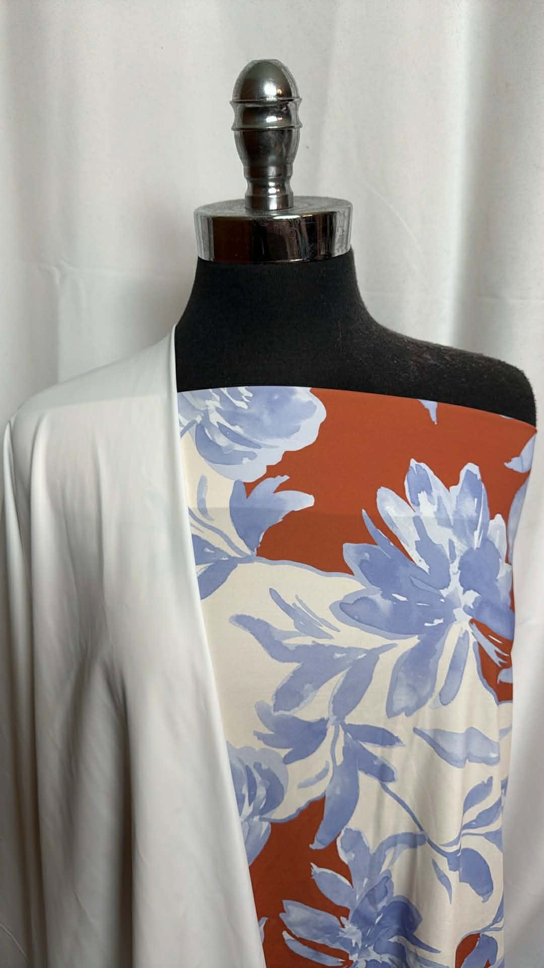 WHITE/BLUE FLORAL BUNDLE : 34" Cut of Blue Floral N/S & 1YD White N/S : A29919