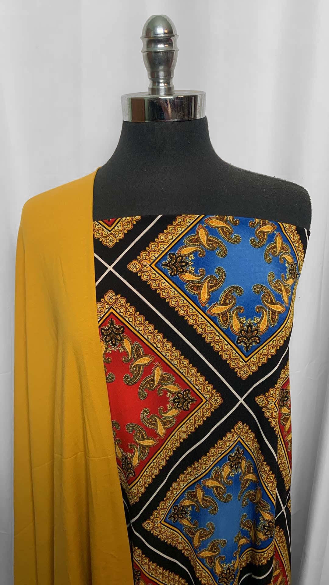 MUSTARD/SCARF PRINT BUNDLE : 2YD Scarf Print ITY & 1YD Mustard MVC : A26014