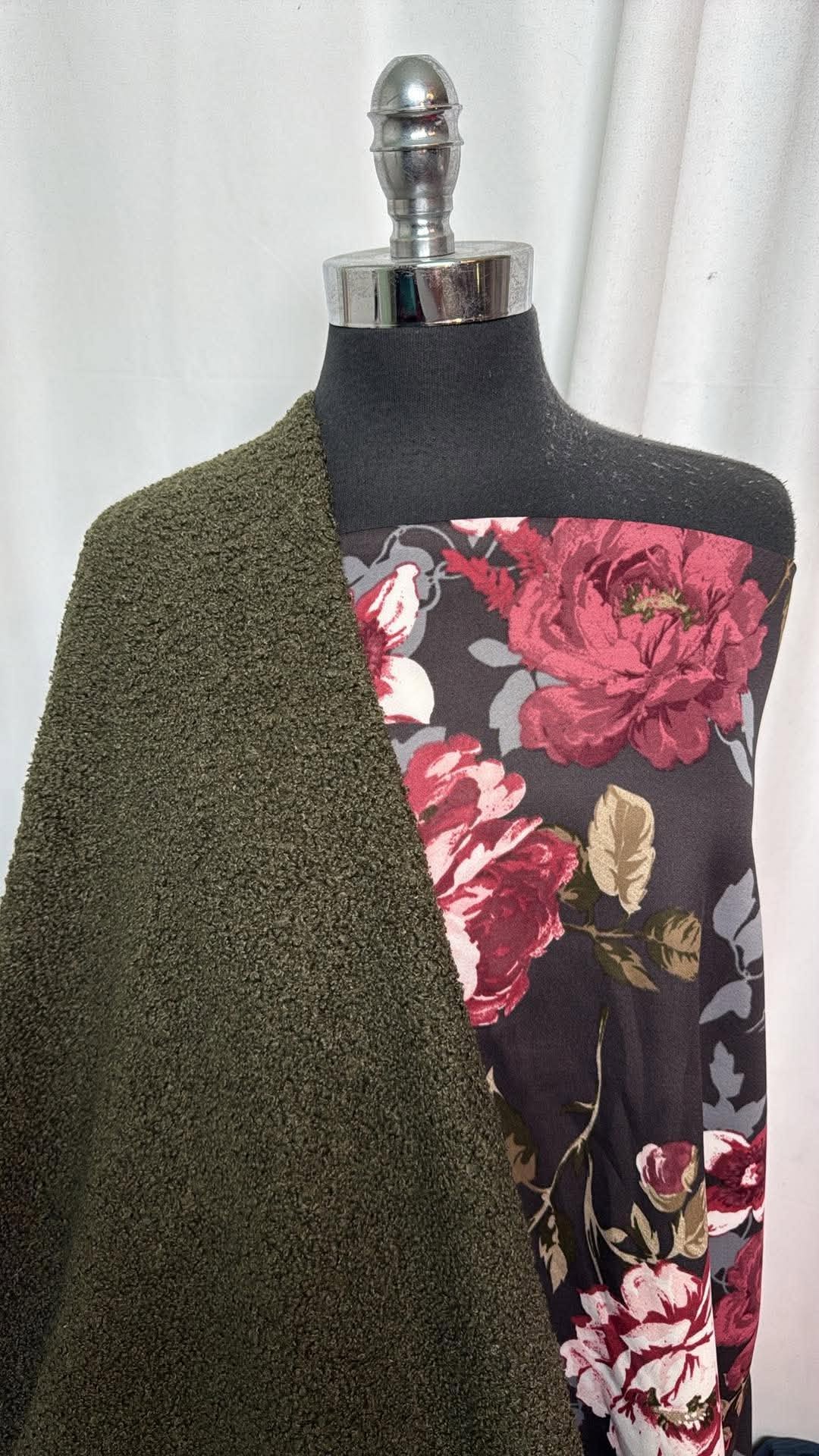 FLORAL/OLIVE POODLE BUNDLE : 2YD Floral Scuba & 2YD Olive Poodle : A31078