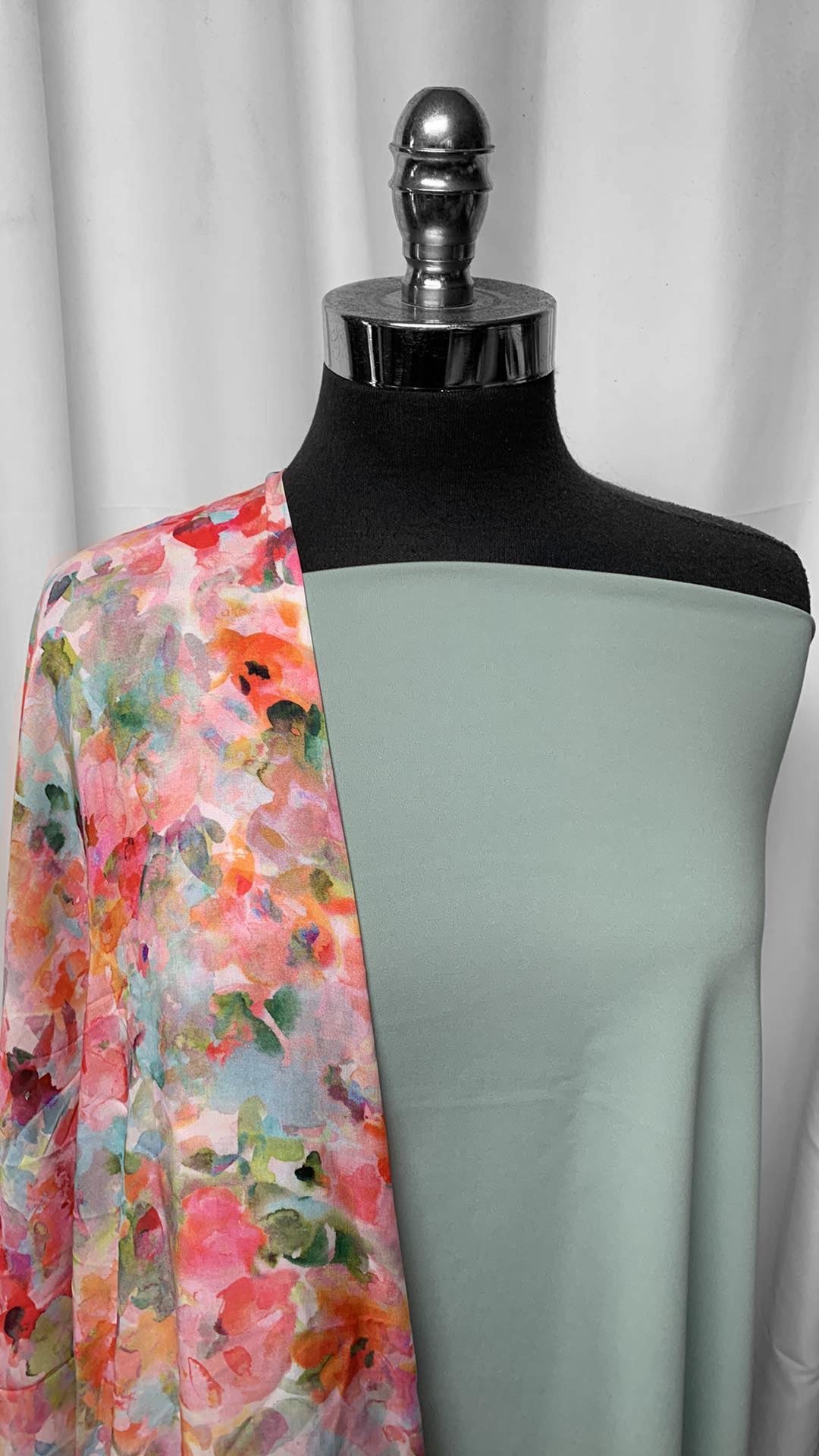 OPAL GREEN/FLORAL BUNDLE : 2YD Opal Green Peached-Face PF & 1+YD Floral Silk Woven : A25380