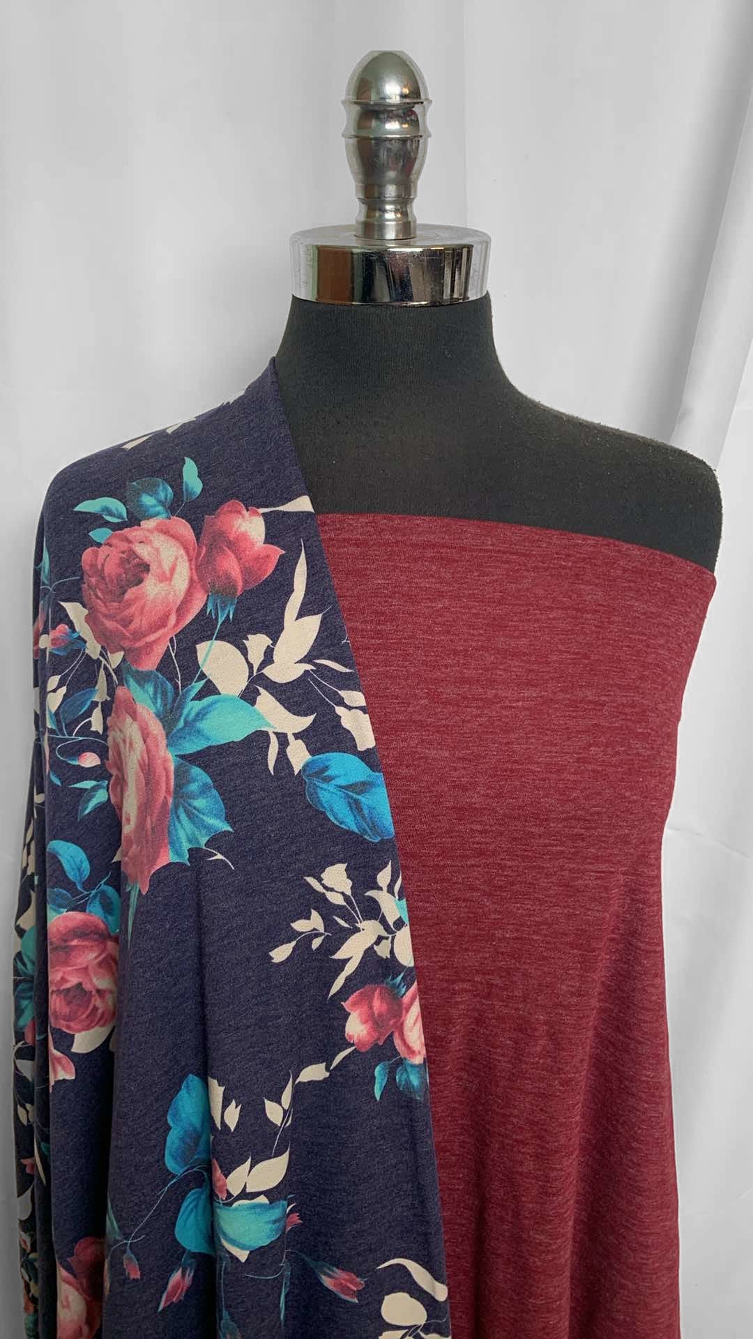 BURGUNDY/NAVY FLORAL BUNDLE : 2YD Burgundy C/P & 2YD Navy Floral PRS FT : A25977