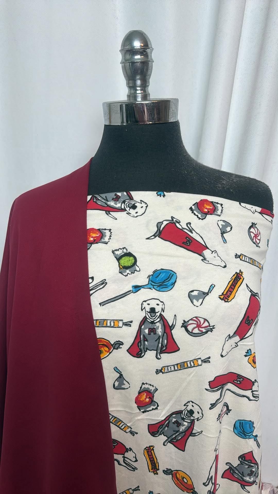 BURGUNDY/SUPERDOG BUNDLE : 1YD Burgundy Peached PF & 2YD Superdog Cotton Jersey : A30856