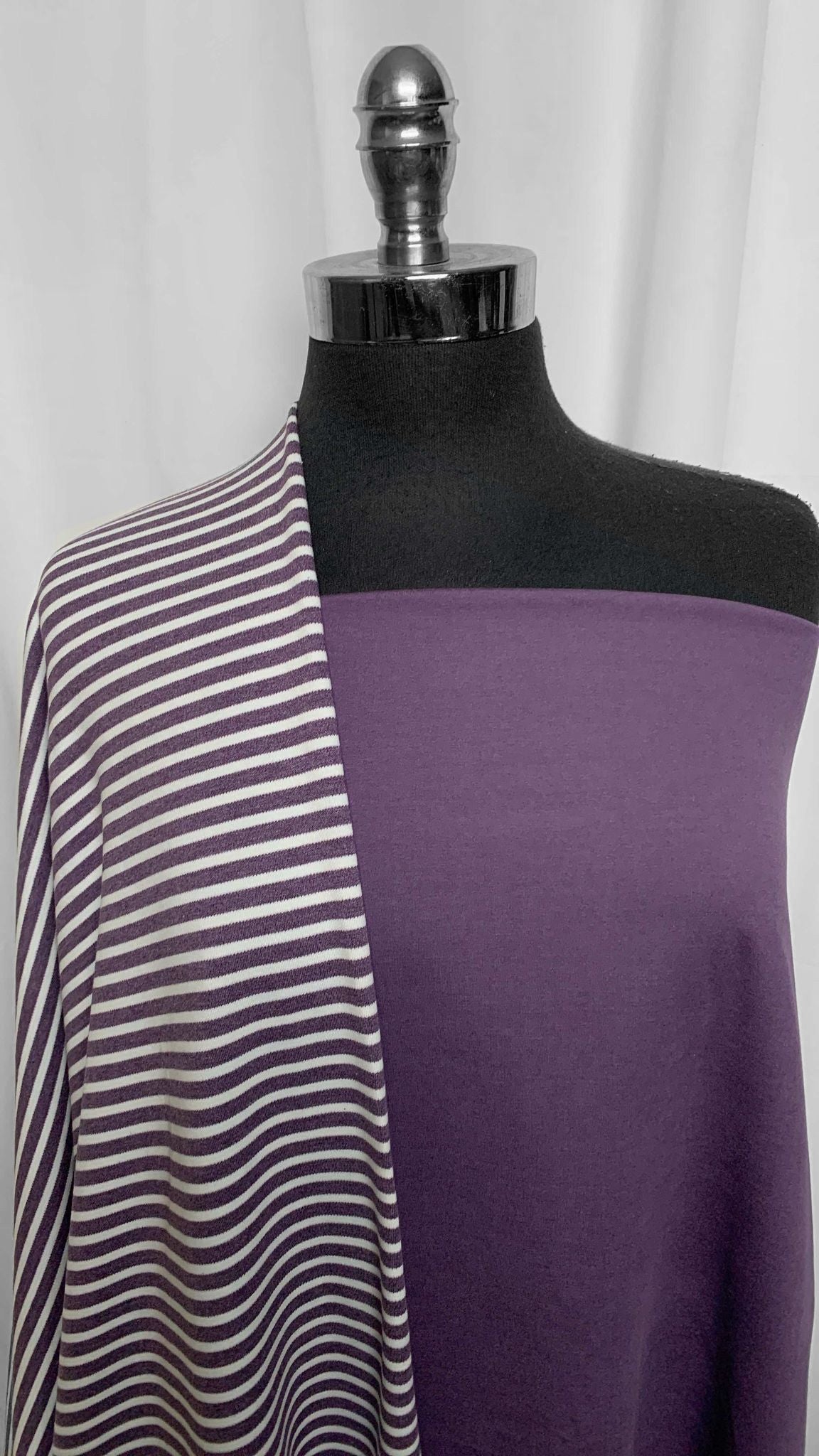 GRAPE/STRIPE BUNDLE : 1+YD Grape Peached PF & 2YD Stripe Organic Interlock : A25670