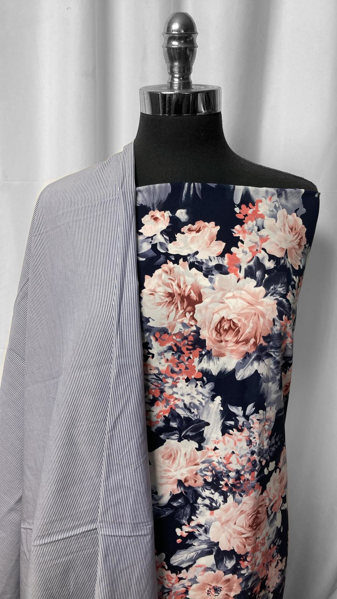 STRIPE/FLORAL PWD BUNDLE : 1.5YD Navy Stripe Cotton Woven & 3YD Floral PWD : A25131