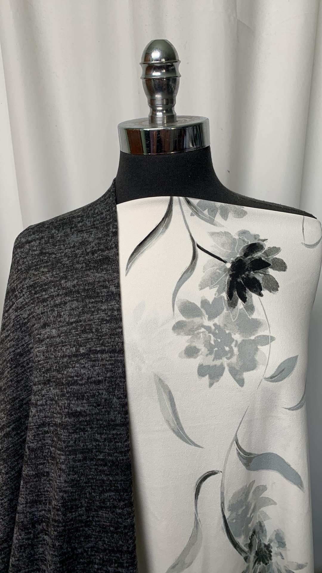 MONOCHROME FLORAL BUNDLE : 3YD Floral Crepe Scuba & 2YD Black Brushed Hacci SK : A1696