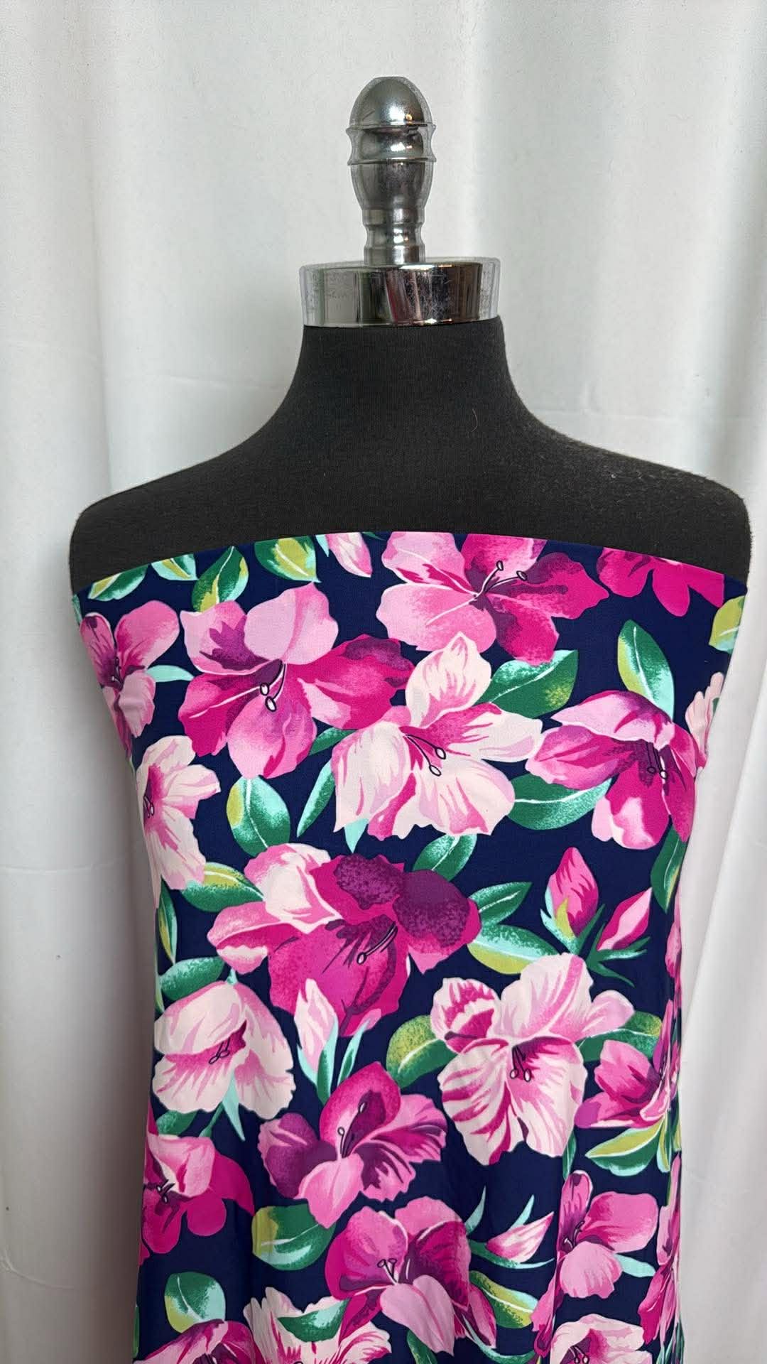 Pink/Purple/Navy Floral - Designer Nylon/Spandex Swim - 2 Yard Cut