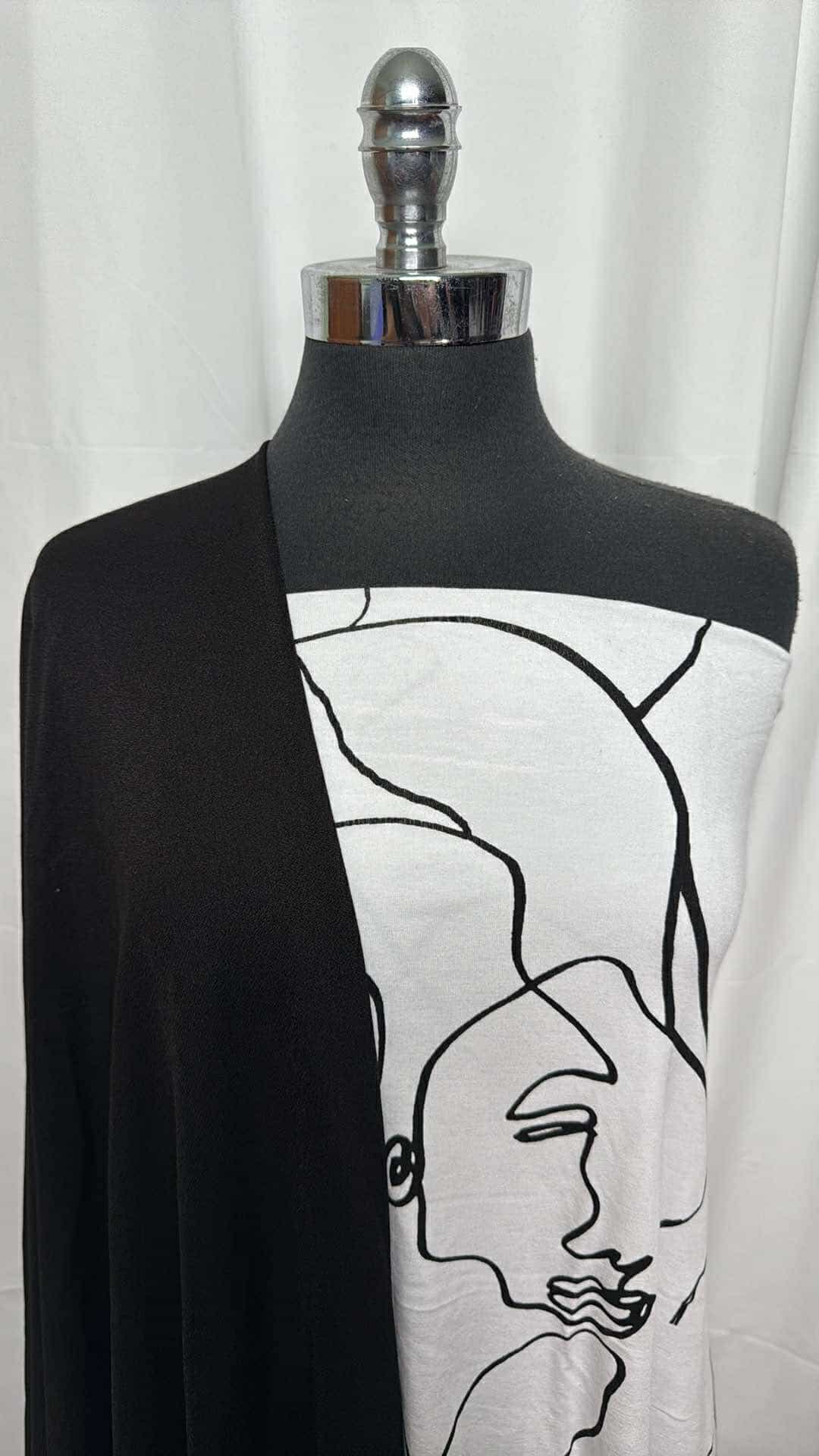 BLACK/WHITE FACES BUNDLE : 2YD Black Crepe Scuba & 1YD Black/White Faces Bamboo/Cotton : A27004
