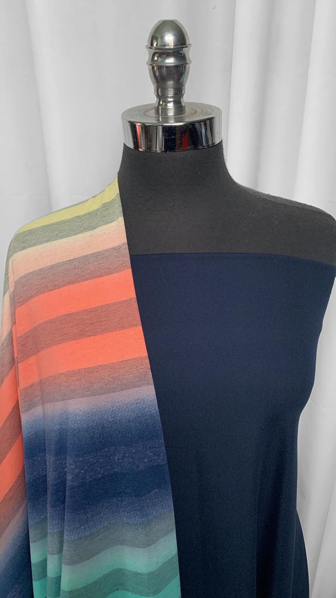 NAVY/OMBRE STRIPE BUNDLE : 1YD Navy Ribbed PF & 2YD Ombre Stripe PRS : A25538