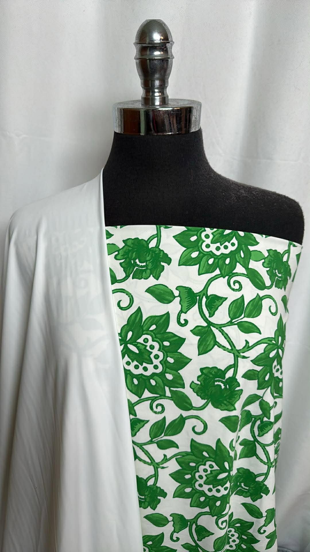 WHITE/GREEN FLORAL BUNDLE : 2YD Green/White Floral N/S & 2YD White N/S : A29937