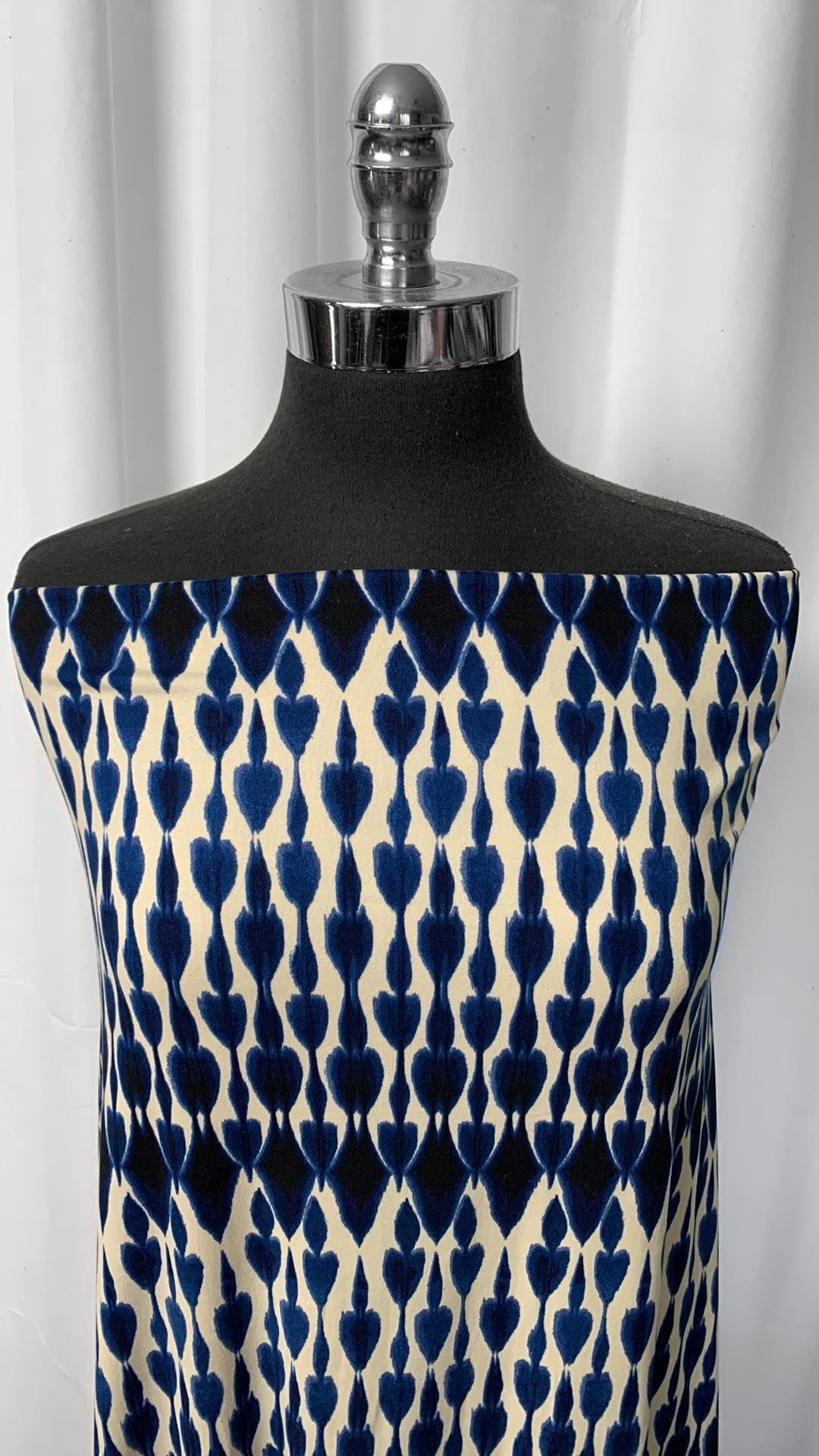 Navy Geo Tie Dye - Double Brushed Poly Spandex - 2 Yard Cut