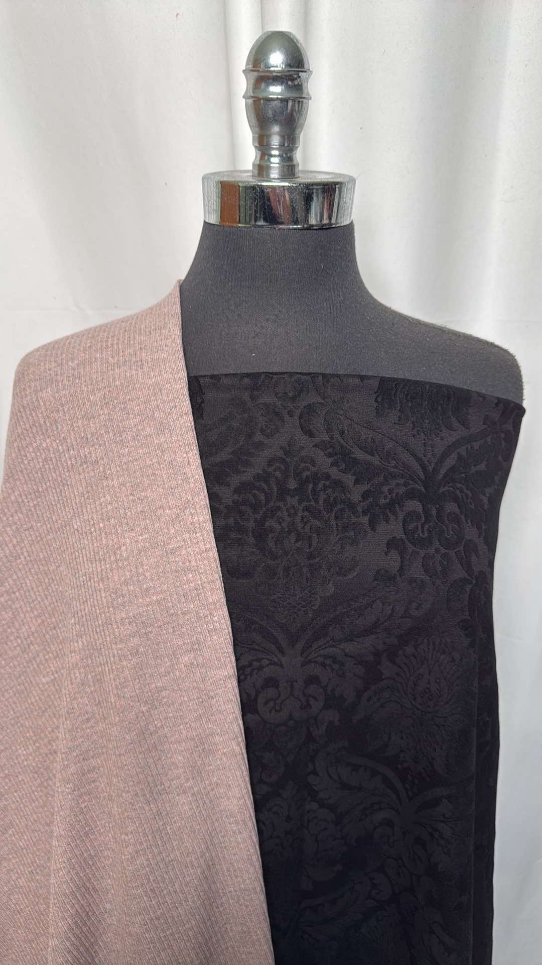 BLACK FLOCKED/RIB BUNDLE : 2YD Black Flocked Ponte & 2YD Rib Sweater : A26641
