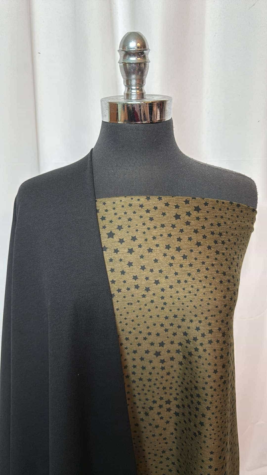 BLACK/OLIVE STAR BUNDLE : 1YD Olive Star Peached PF & 1.5YD Black 2-Tone Peached PF : A26944