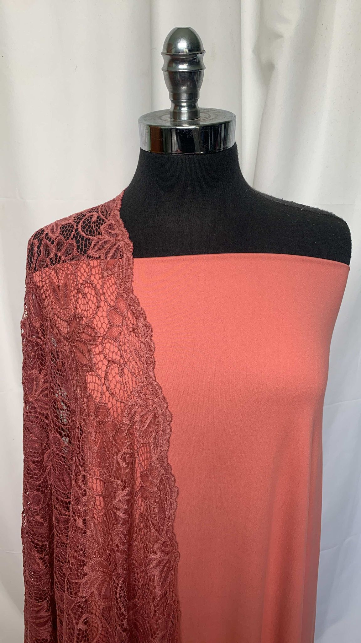 MARSALA LACE BUNDLE : 2YD Coral DBP & 1.5YD Marsala Scalloped-Edge Stretch Lace : A25640