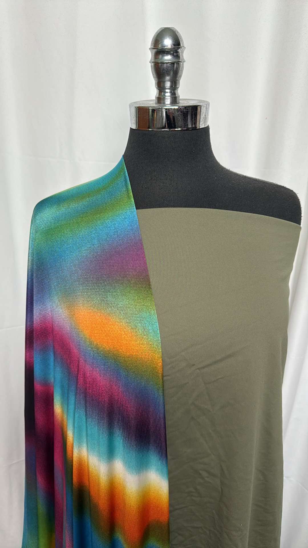 OLIVE/RAINBOW BUNDLE : 1.5YD Olive Brushed Yoga PF & 1+YD Rainbow Venezia (Odd Cut) : A27351