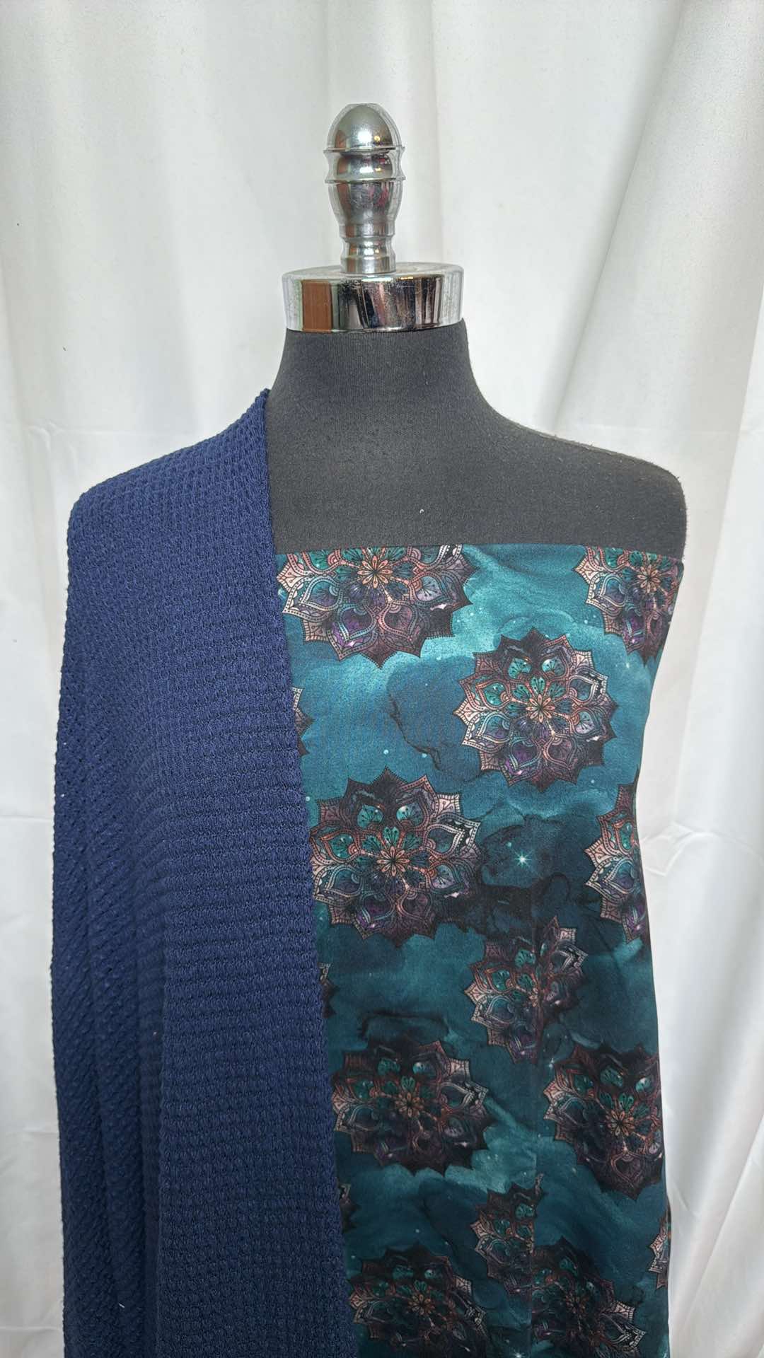 MANDALA/WAFFLE BUNDLE : 1YD Teal Mandala Peached PF & 2YD Navy Pucker Waffle : A26037